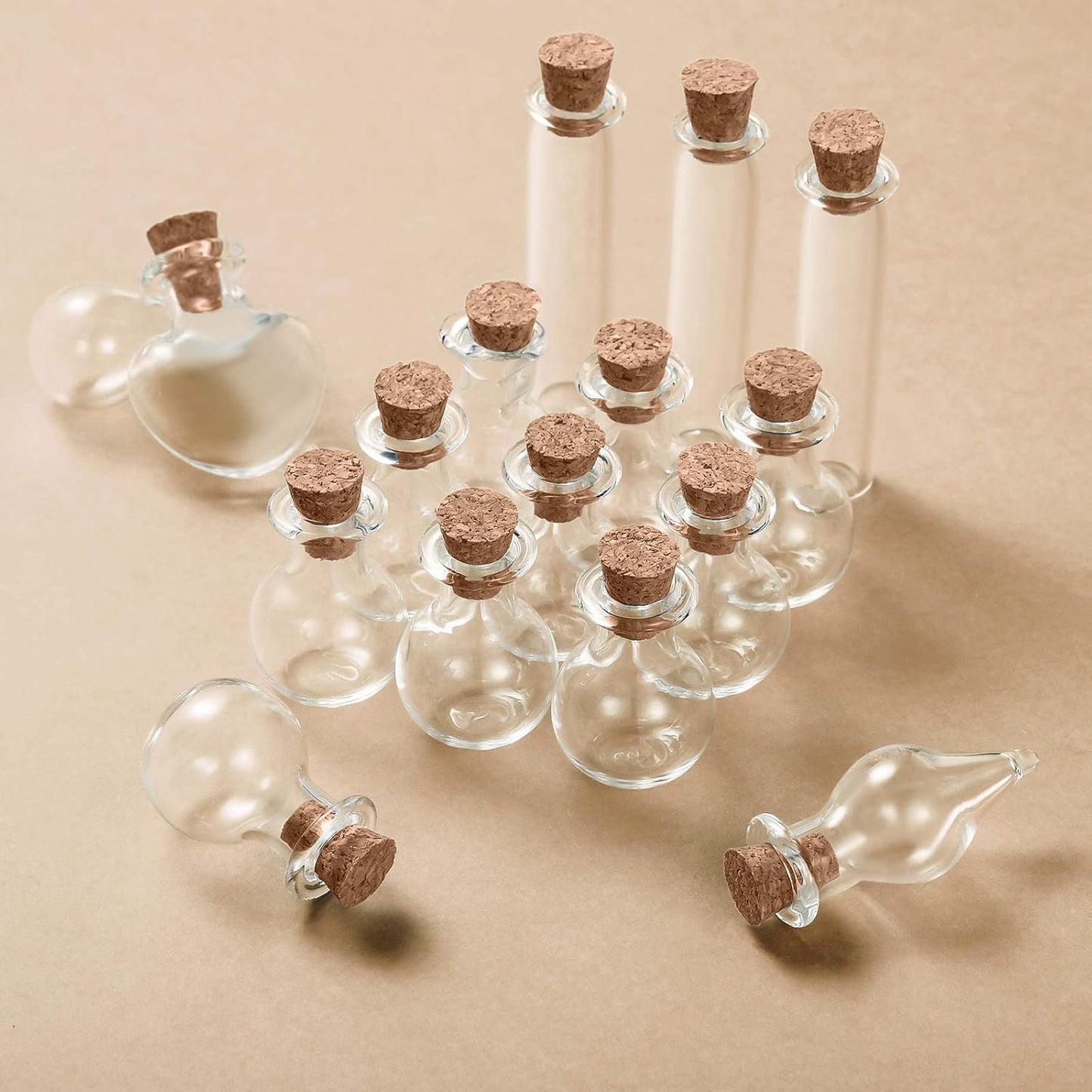 Patelai 50 Pcs Mini Glass Bottles Jars with Cork Stoppers Tiny Cork Glass Bottles Halloween Small Wishing Message Jars DIY Decor for Winter Christmas Party Wedding Baby Shower Favors(Geometric Shape)