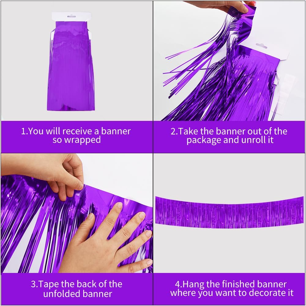 BEISHIDA 3 Packs 30 Feet Metallic Foil Fringe Garland Tinsel Streamers，Shiny Purple Wall Hanging Tinsel Fringe Banners for Wedding Birthday Party Decoration Halloween Christmas New Year