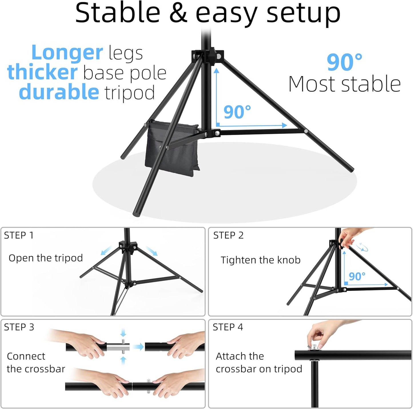 Photo Backdrop Stand, 10x9ft(WxH) Adjustable Photography Backdrop Stand, Aluminum Alloy Studio Photo Background Stand Support System for Party, Wedding, Photography, Advertising Display