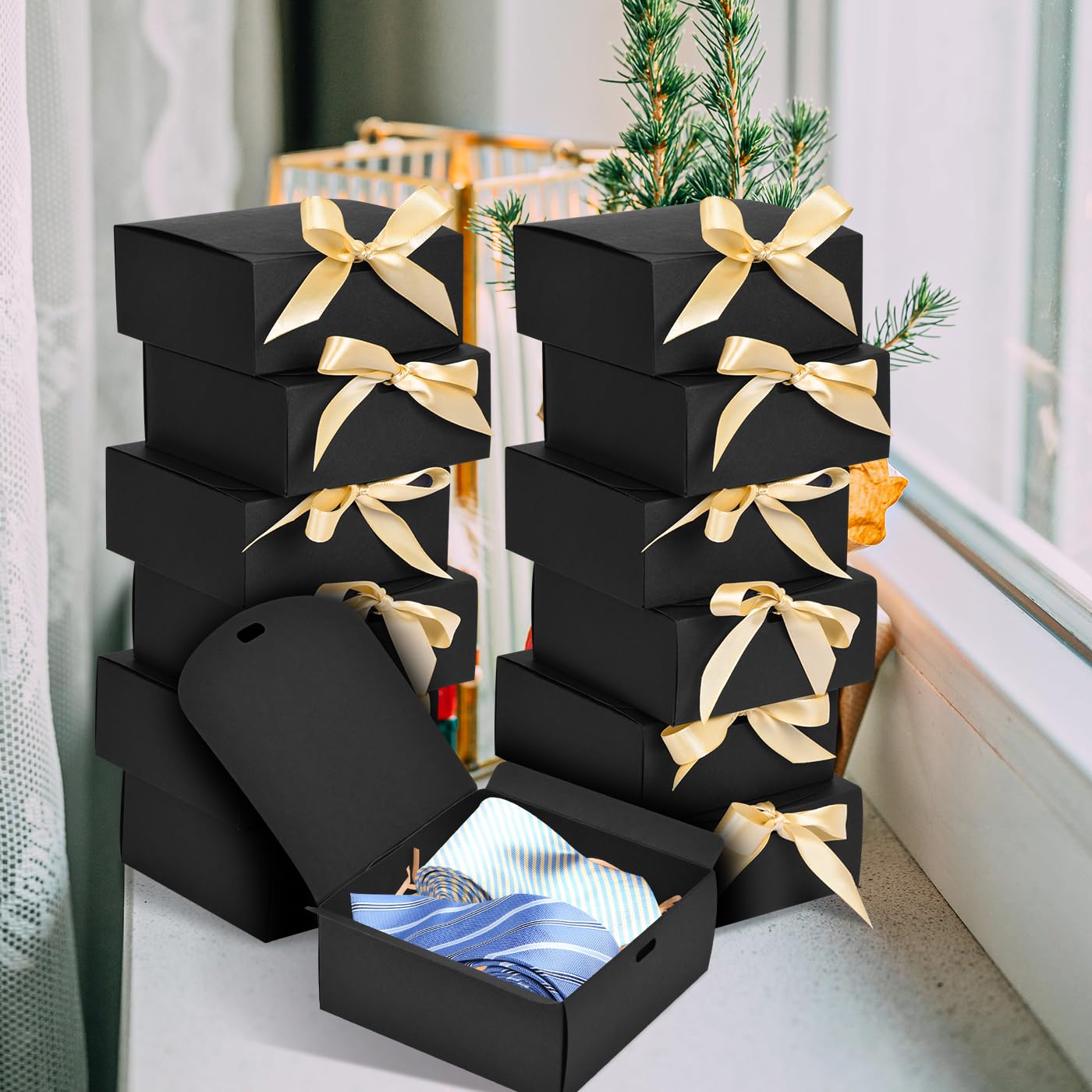 WLUSEAXI 12 Pack Small Gift Boxes with Lids for Presents, Black Gift Boxes