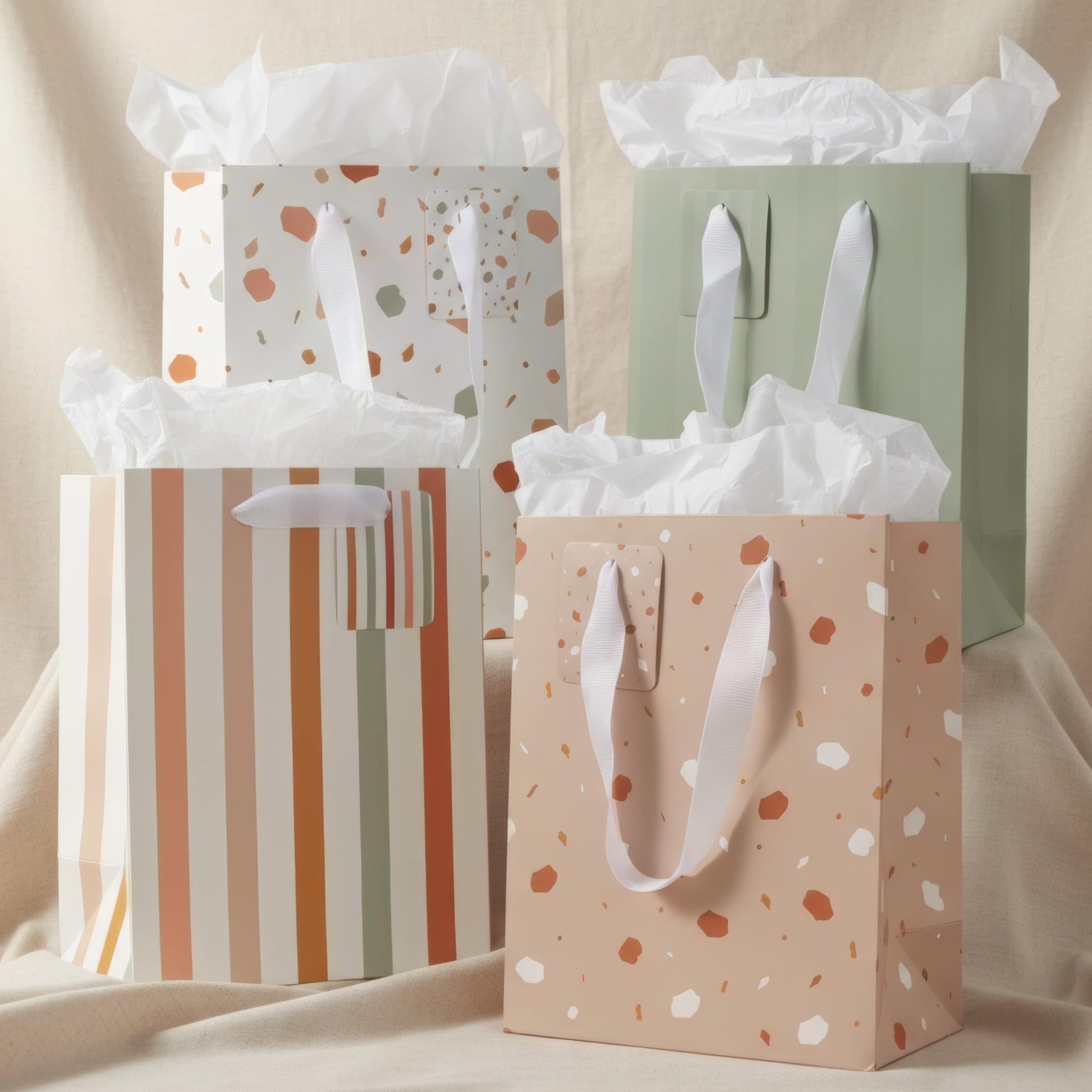Beautiful Gift Bags Set of 4 with Handles, Tissue Paper, Stickers & Cards