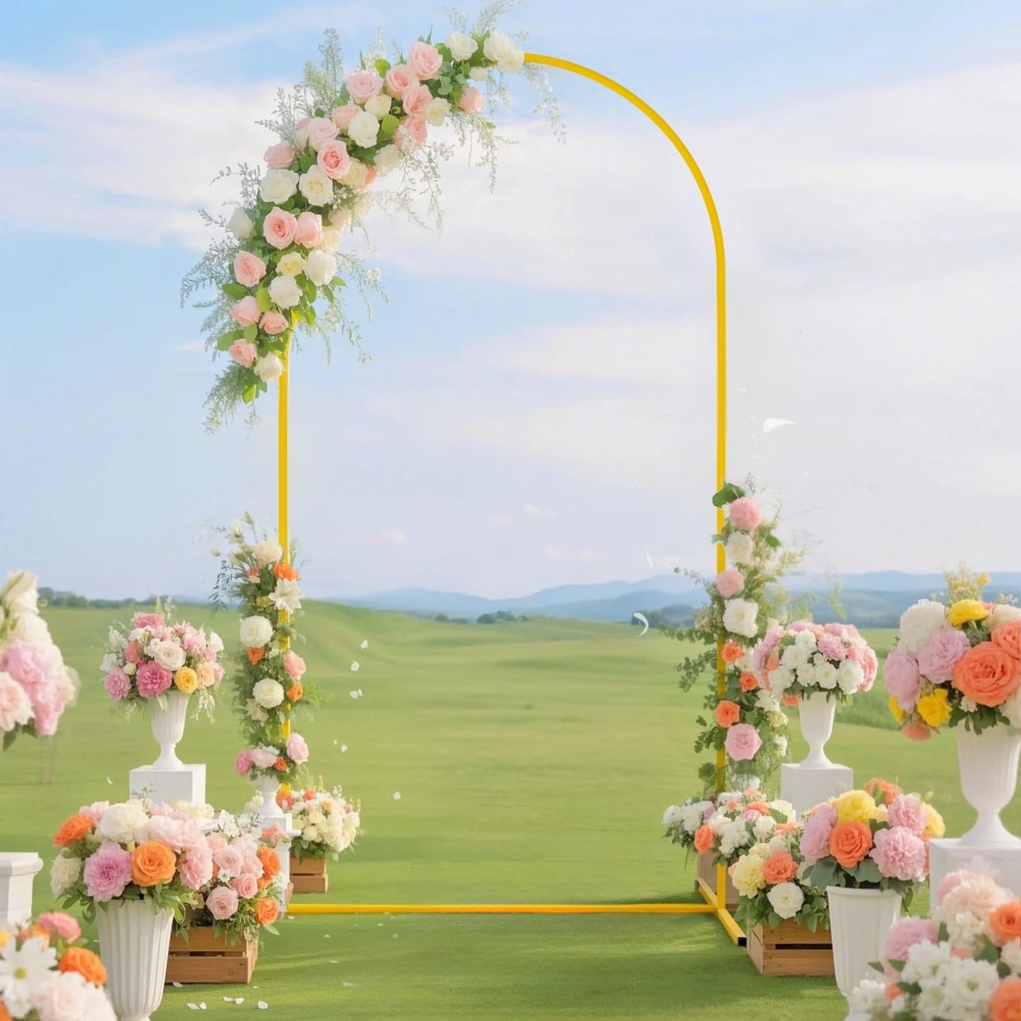 FUHSY 7.2 FT Wedding Arch Backdrop Stand and Navy Blue Arch Cover Set Metal Arch Stand Cover Balloon Party Backdrop Arches with Spandex Covers for Gender Reveal Baby Bridal Shower Birthday Decorations