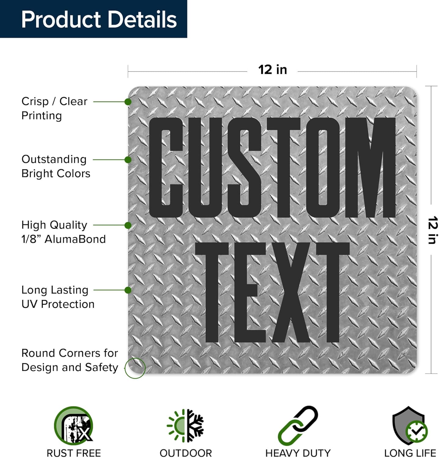 Custom Sign, Custom Street Sign, 11 Font Colors, 13 Font Styles, 4 Hole Options, 22 Sizes, 12x12 Inches, Rust Free DiBound, Fade Resistant, Made in USA by My Sign Center (Diamond Metal)