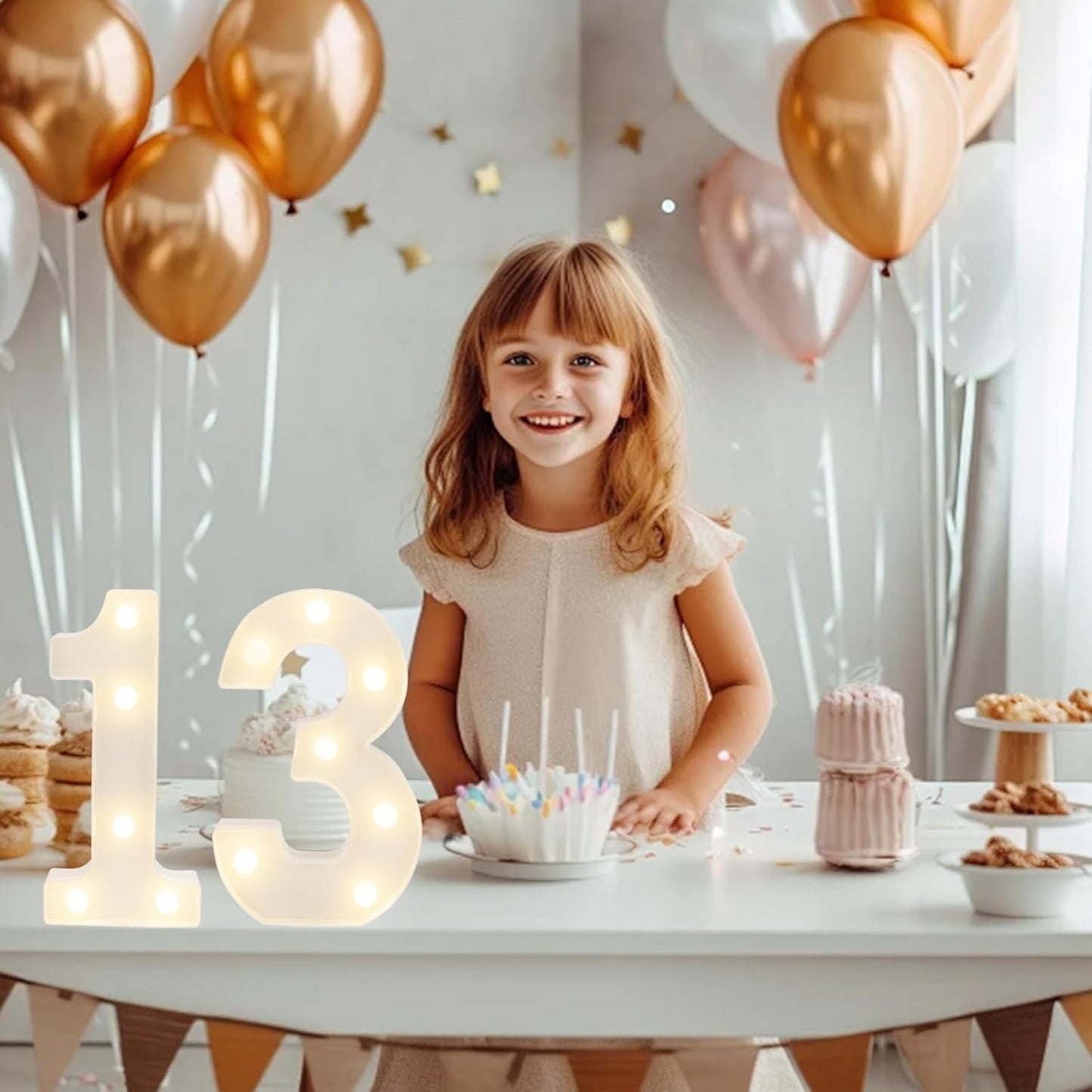 LED Marquee Letter Lights, Decorative Light Up Numbers for 13th Birthday Party, Battery Operated, Warm White Small Marquee 13 Sign for Anniversary Decorations