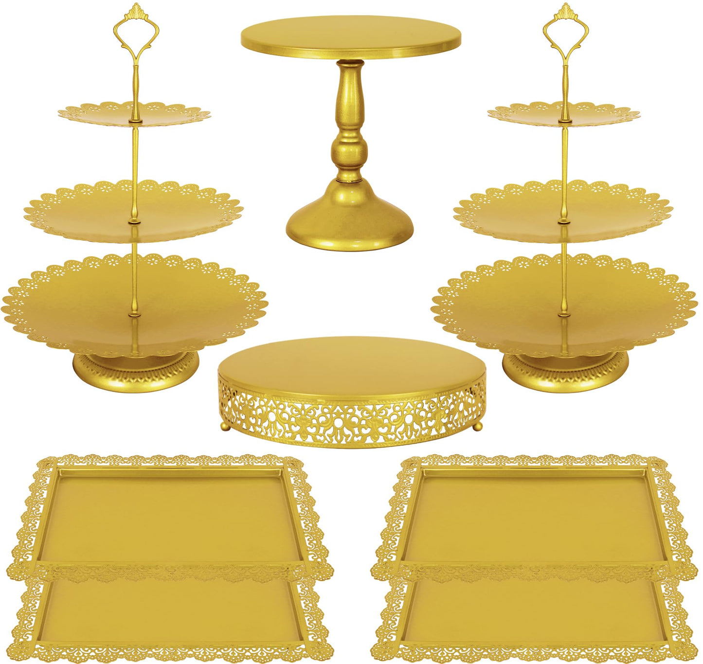Fivenl 8 Pcs Cake Stand Gold Metal Dessert Table Display Set, 3-Tier Cupcake Stand, Cake Display