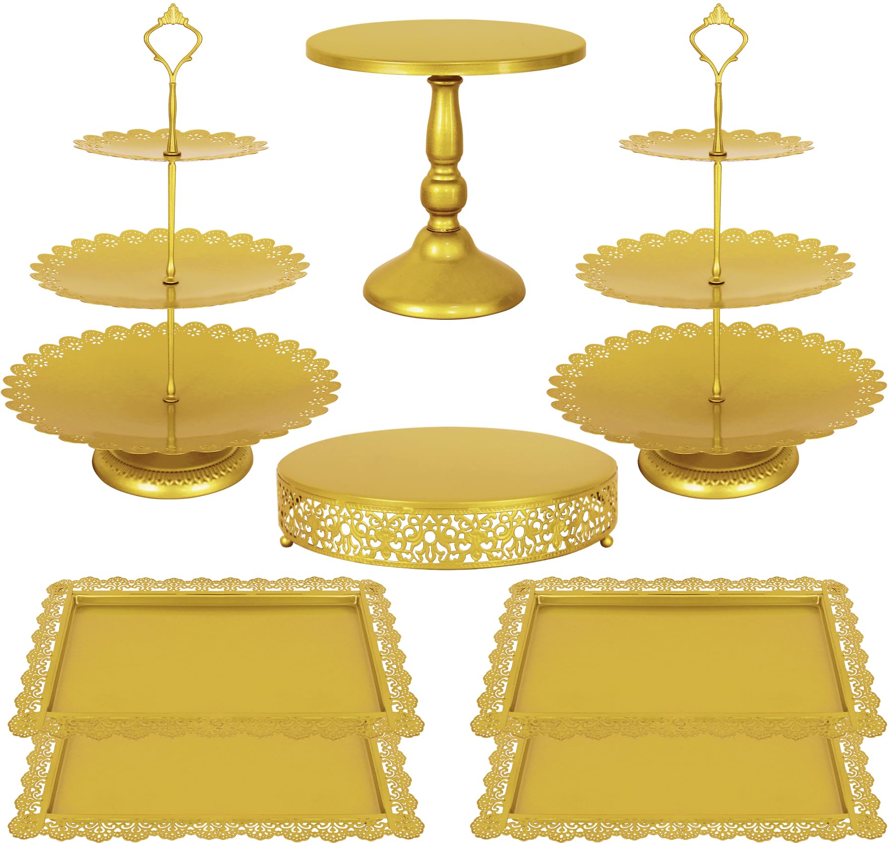 Fivenl 8 Pcs Cake Stand Gold Metal Dessert Table Display Set, 3-Tier Cupcake Stand, Cake Display