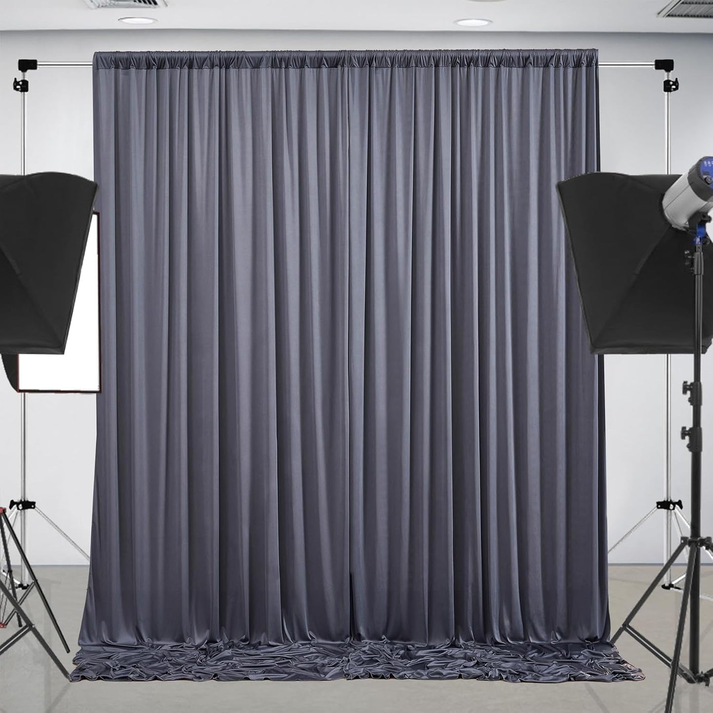 10 ft x 10 ft Wrinkle Free Charcoal Backdrop Curtain for Parties, Dark Grey Polyester Photo Backdrop Drapes for Baby Shower Wedding Engagement Birthday Party Backdrop Stand,5ft x 10ft 2 Panels
