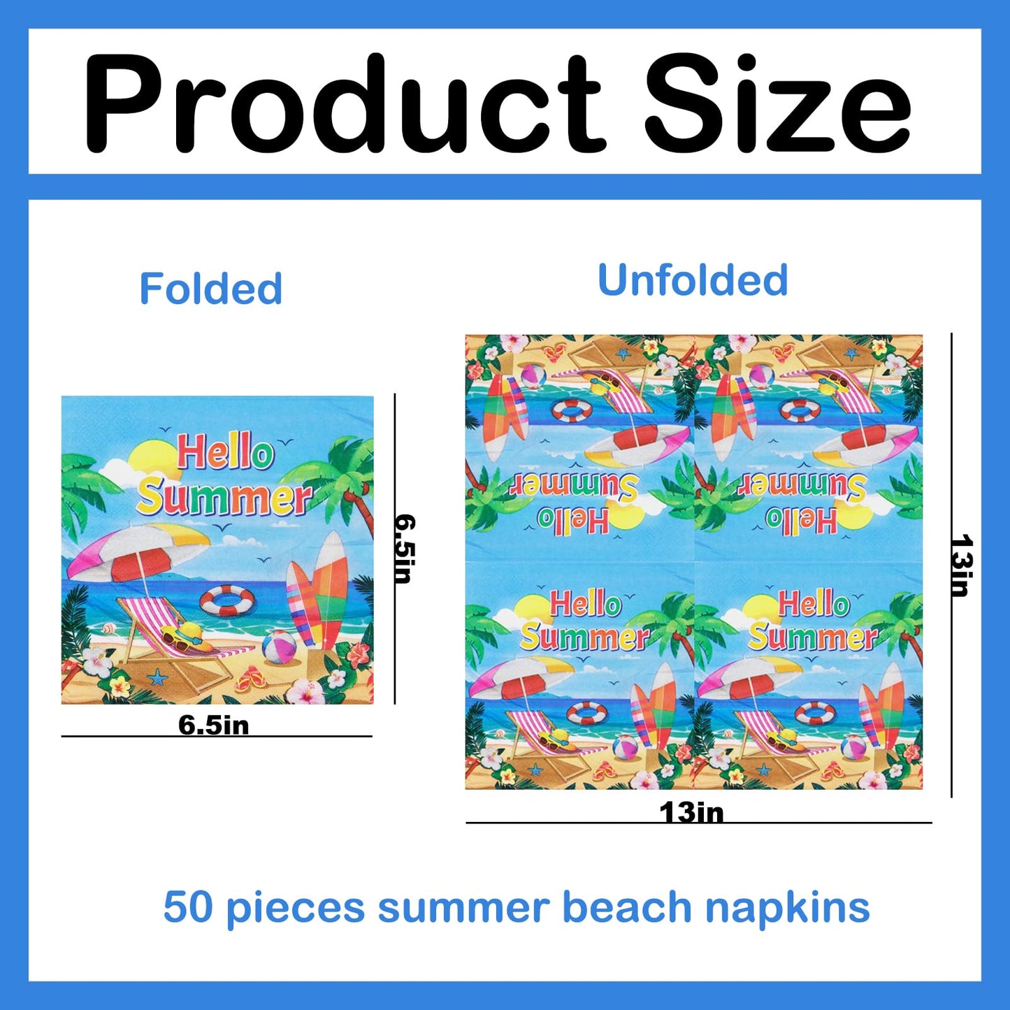 Decodinli 50 PCS Summer Beach Party Paper Napkins, Beach themed Disposable Napkins, Beach Birthday