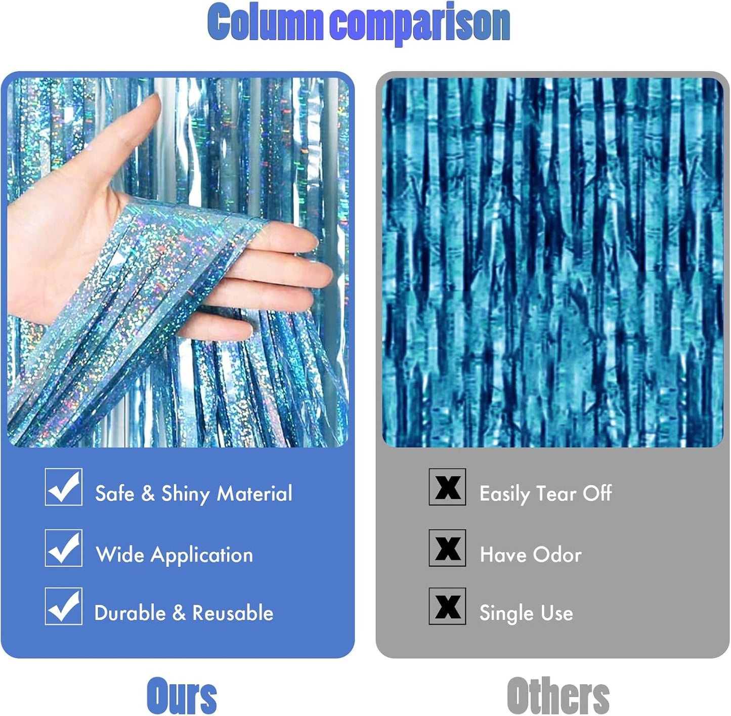 CANREVEL 2 Pack 3.3x8.2 Feet Light Blue Foil Fringe Backdrop Curtains, Glitter Tinsel Streamers Birthday Party Decorations, Fringe Backdrop for Baby Shower Mermaid Under The Sea Ocean Frozen Party