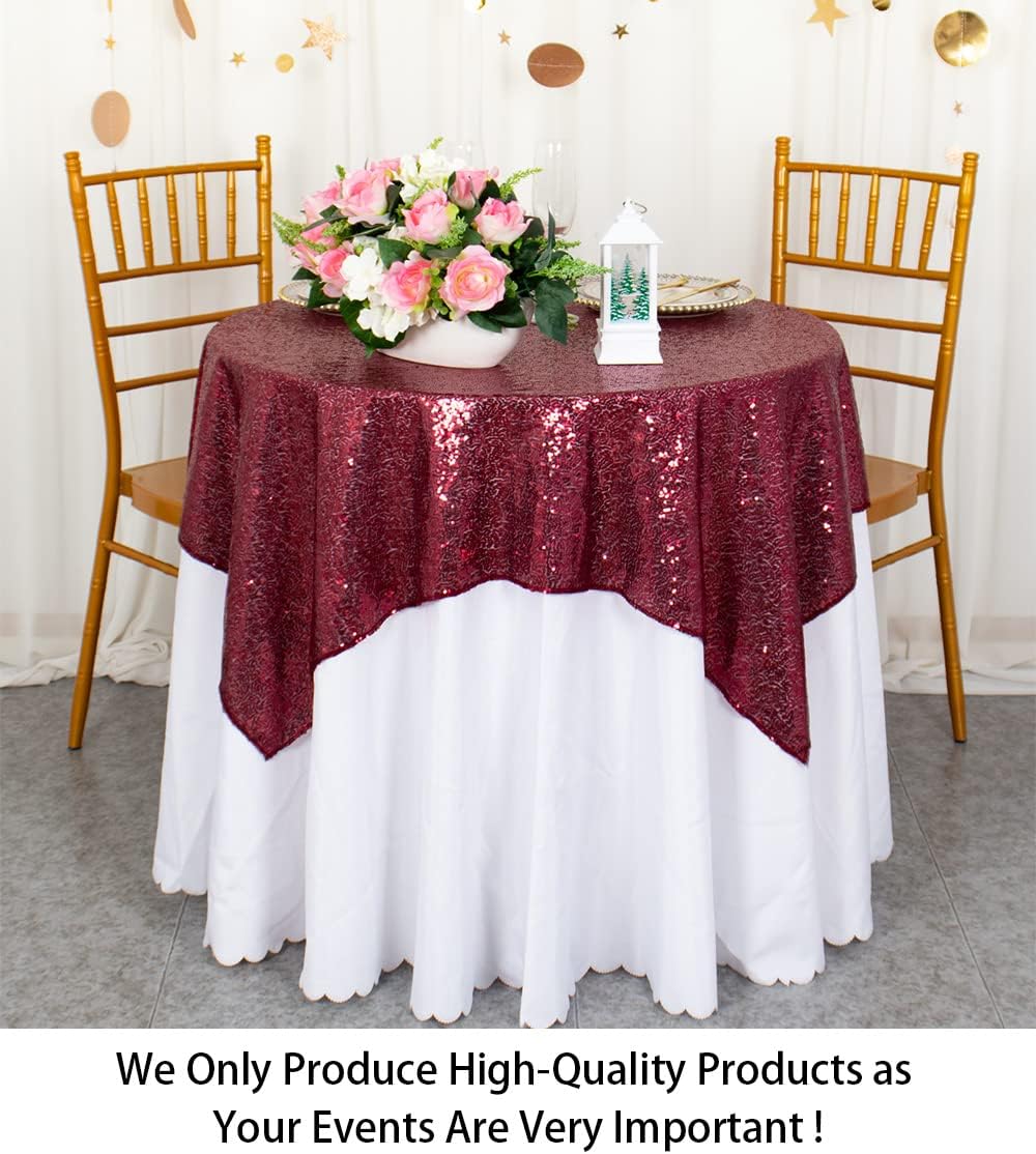 ShinyBeauty Sequin Tablecloth Burgundy Sequin Table Overlay Glitter Table Cover for Dinning Table Sequin Table Linen for Party Event Decoration Square Tablecloth 54x54 Maroon Birthday Tablecloth
