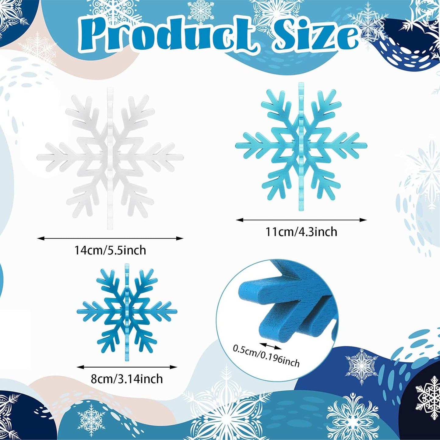 Bucherry 12 Pcs Wooden Snowflake Table Decor 3D Snowflake Tabletop Signs and Centerpiece for Christmas Xmas Winter Wonderland Decorations Home Party(White, Dark Blue, Light Blue)