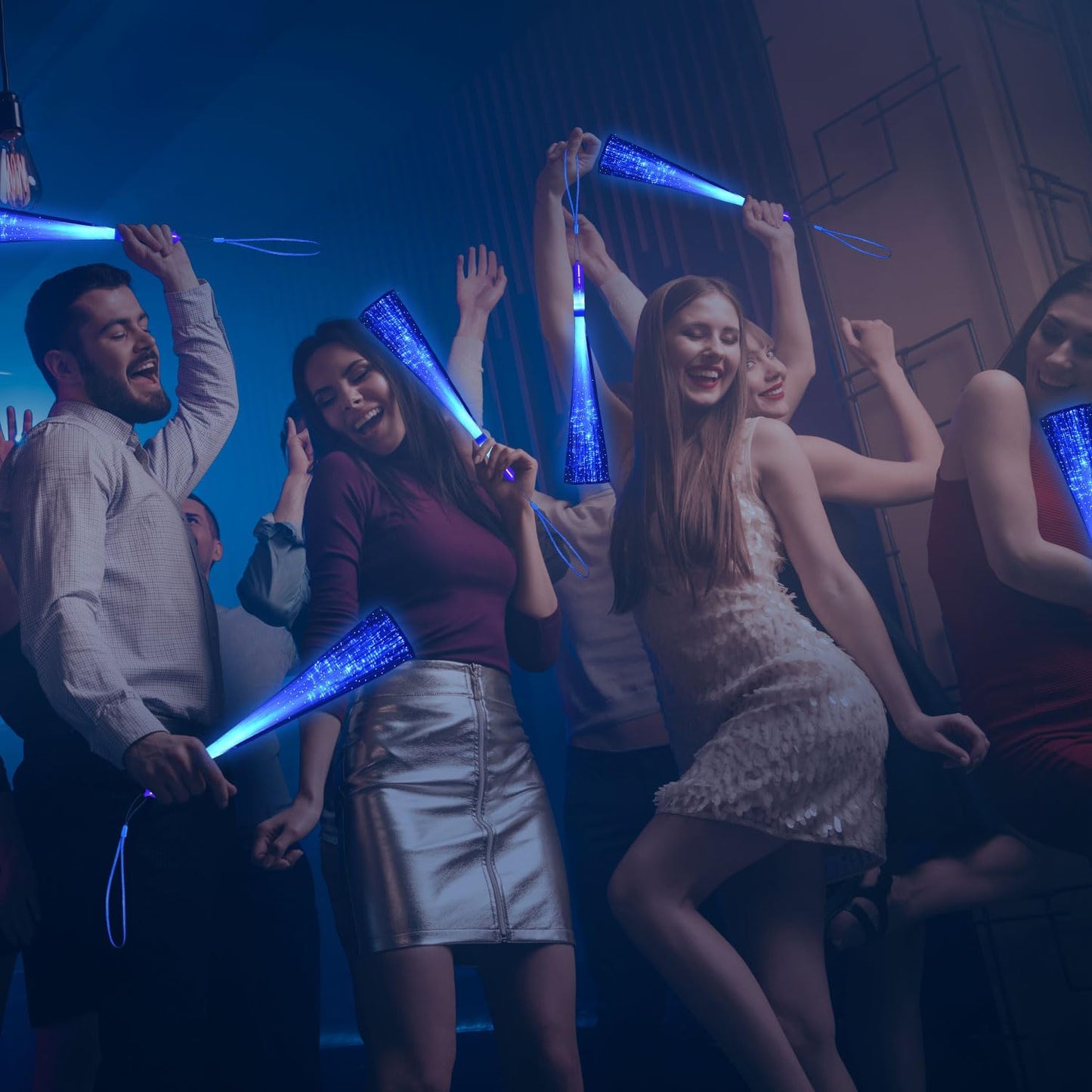 48 PCS Blue Glow Fiber Wands Sticks LED Light Wands 3 Modes Flashing Fiber Optic Light Rod Bulk Fiber Optic Wands for July 4th Halloween Bar Wedding Party Supplies