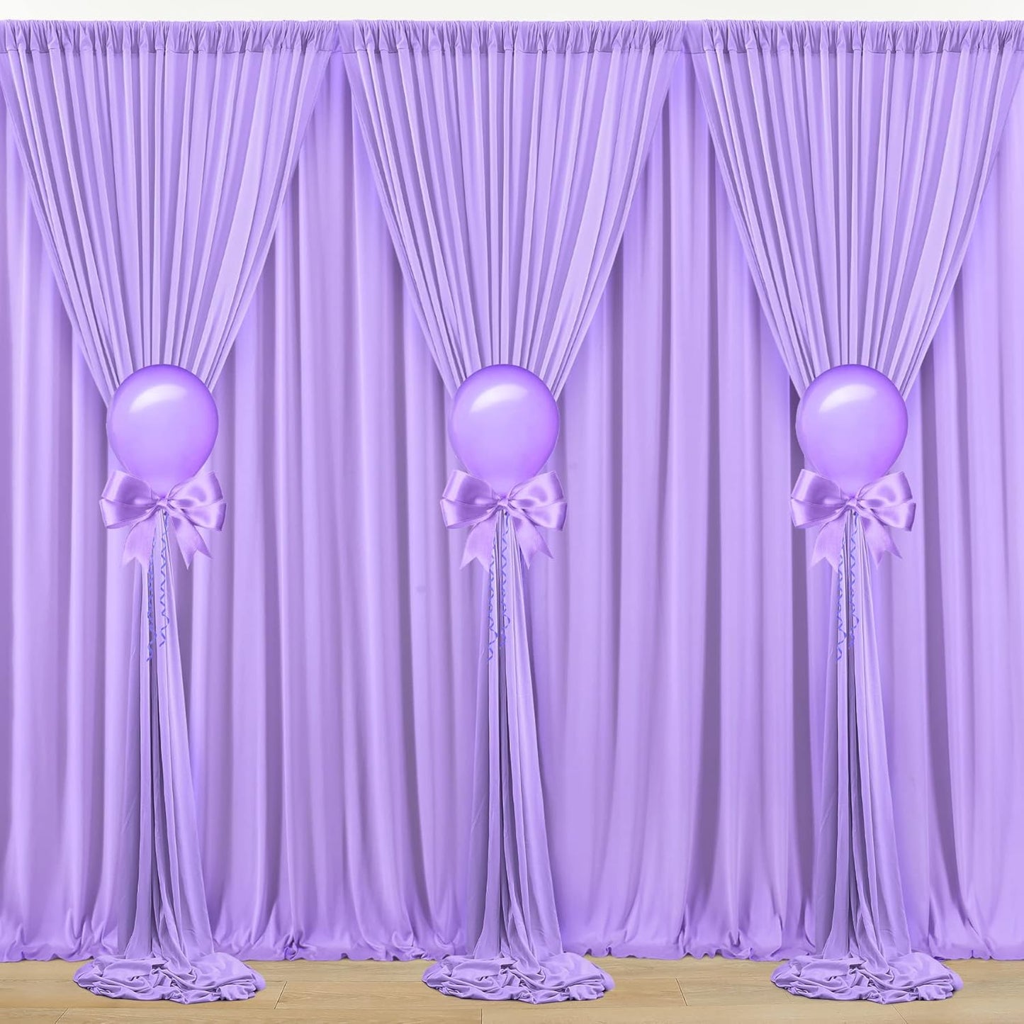 40 ft x 10 ft Wrinkle Free Lavender Backdrop Curtain for Parties, Polyester Light Purple Photo Backdrop Drapes 8 Panels 5x10ft for Baby Shower Photoshoot Wedding Birthday Party Photography Curtains