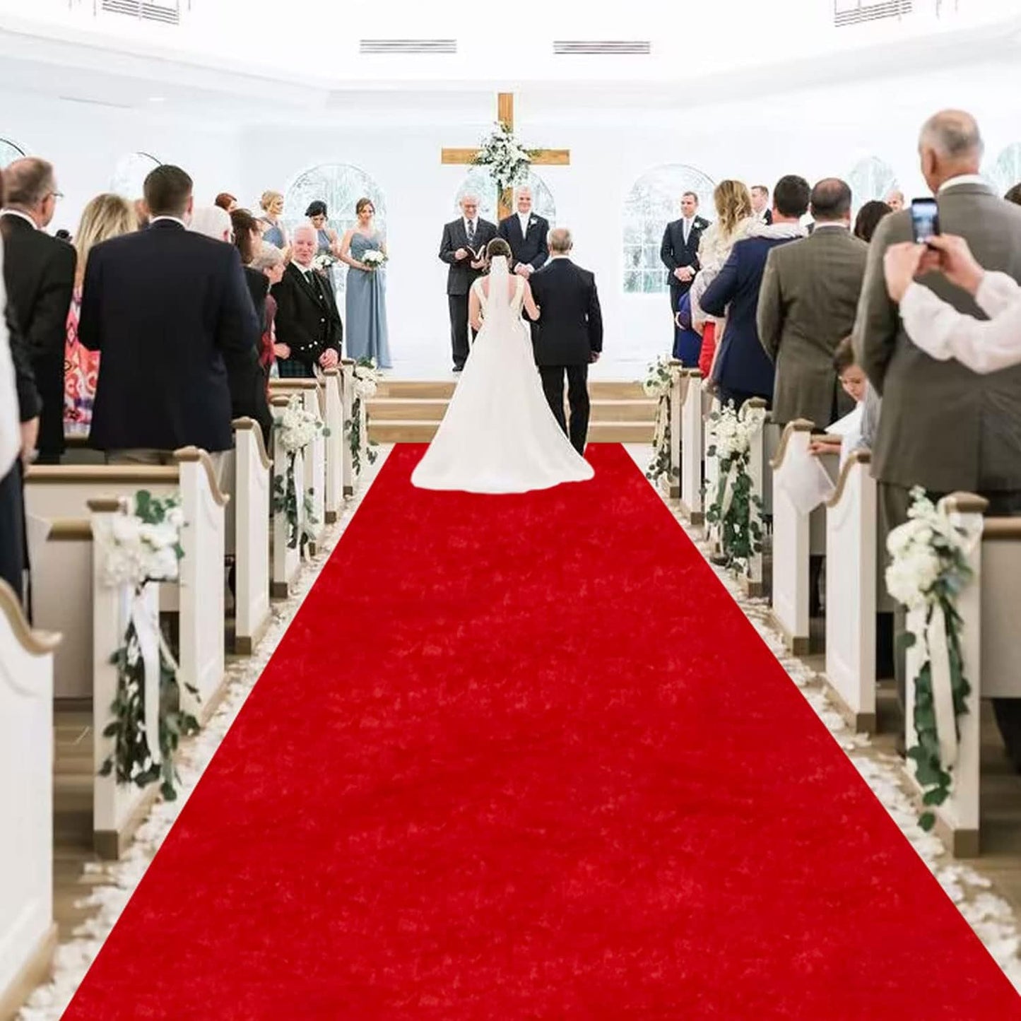 MODFUNS Wedding Aisle Runner Outdoor Red Carpet Runner for Party 4FTx25FT Velvet Fabric Hollywood Carpet Aisle Runner Include Carpet Tapes Unique Walkway Rug Birthday Stage Wedding Aisle Accessories