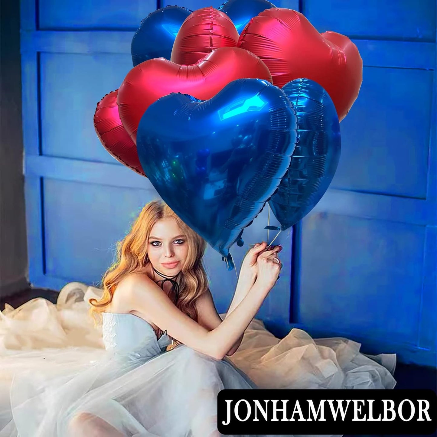 Jonhamwelbor 20Pcs 18 inch Blue Foil Mylar Heart Shape Balloons Decorations Valentines Birthday Wedding Baby Shower Party (Royal Blue)
