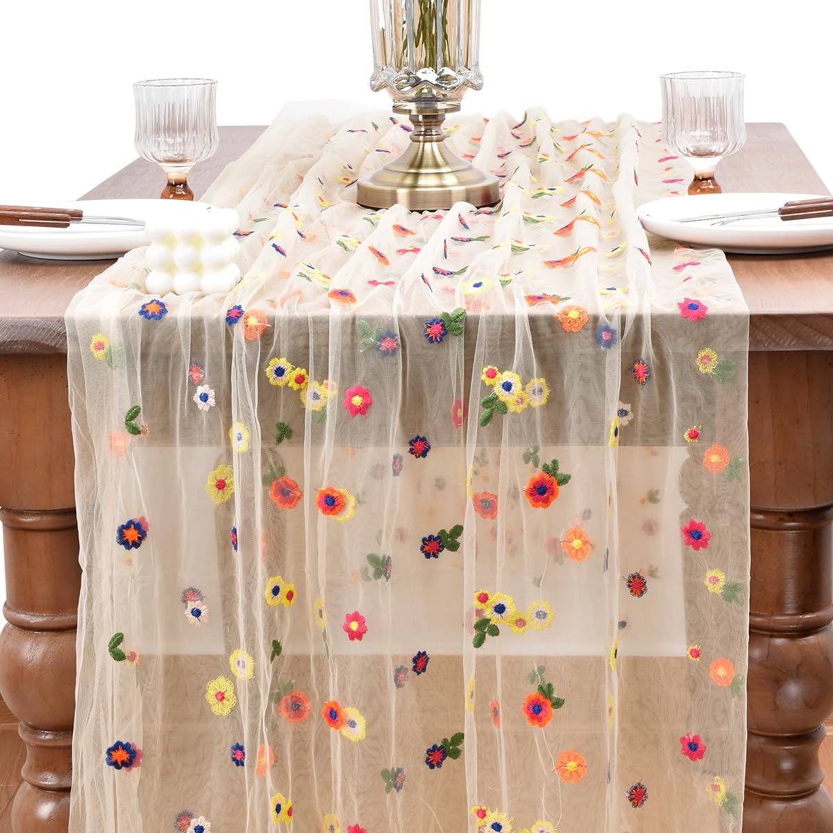 Flower Table Runner Floral Daisy Summer Birthday Party Garden Wedding Decor