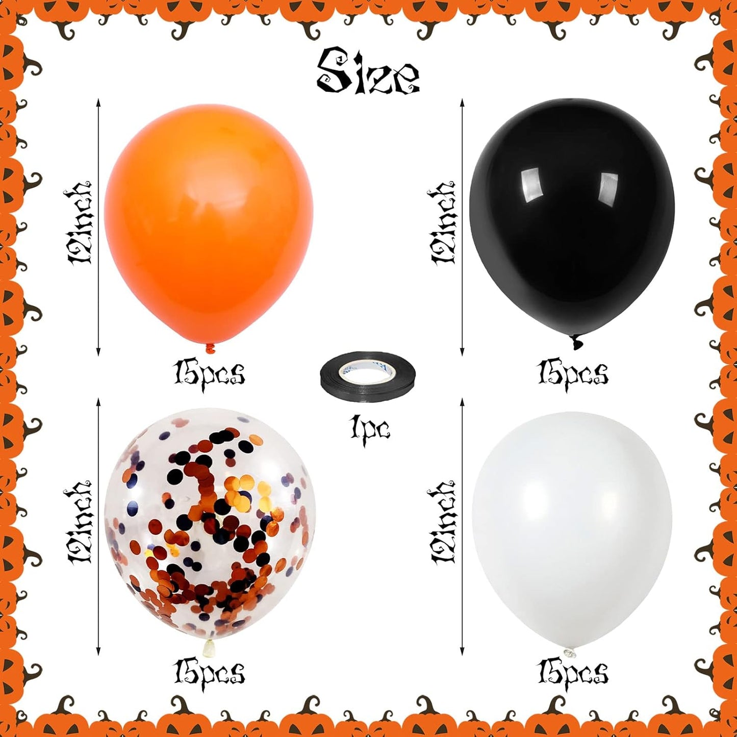 Orange Black White Balloons, 60 Packs 12 Inch Halloween Party Balloons, Black and Orange Helium Balloon with Confetti Balloons for Happy Halloween Wedding Birthday Baby Shower Party Decorations
