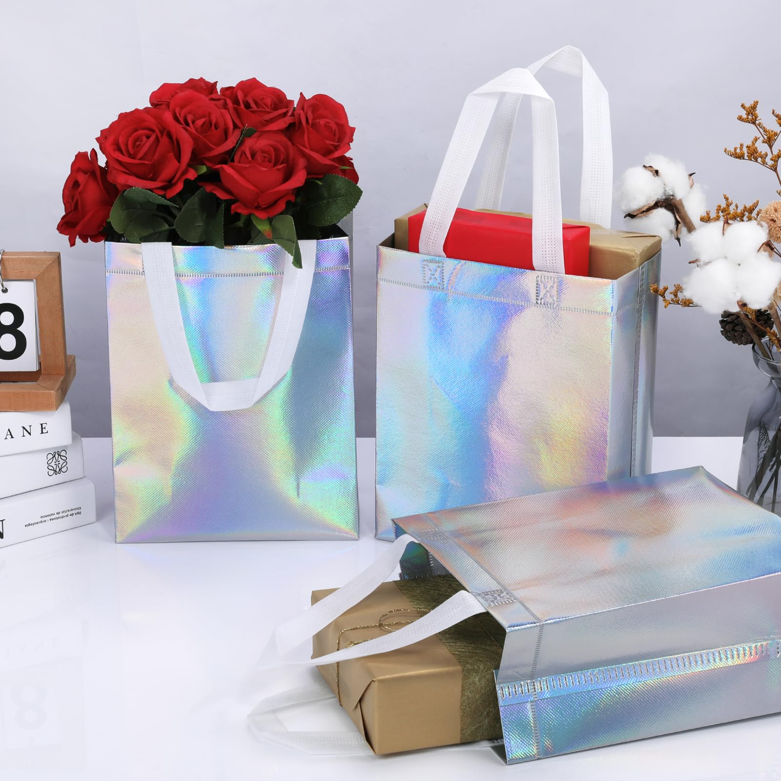 NEOACT 30 Pcs Iridescent Gift Bags Medium Size,7.8x3.9x10 Inch