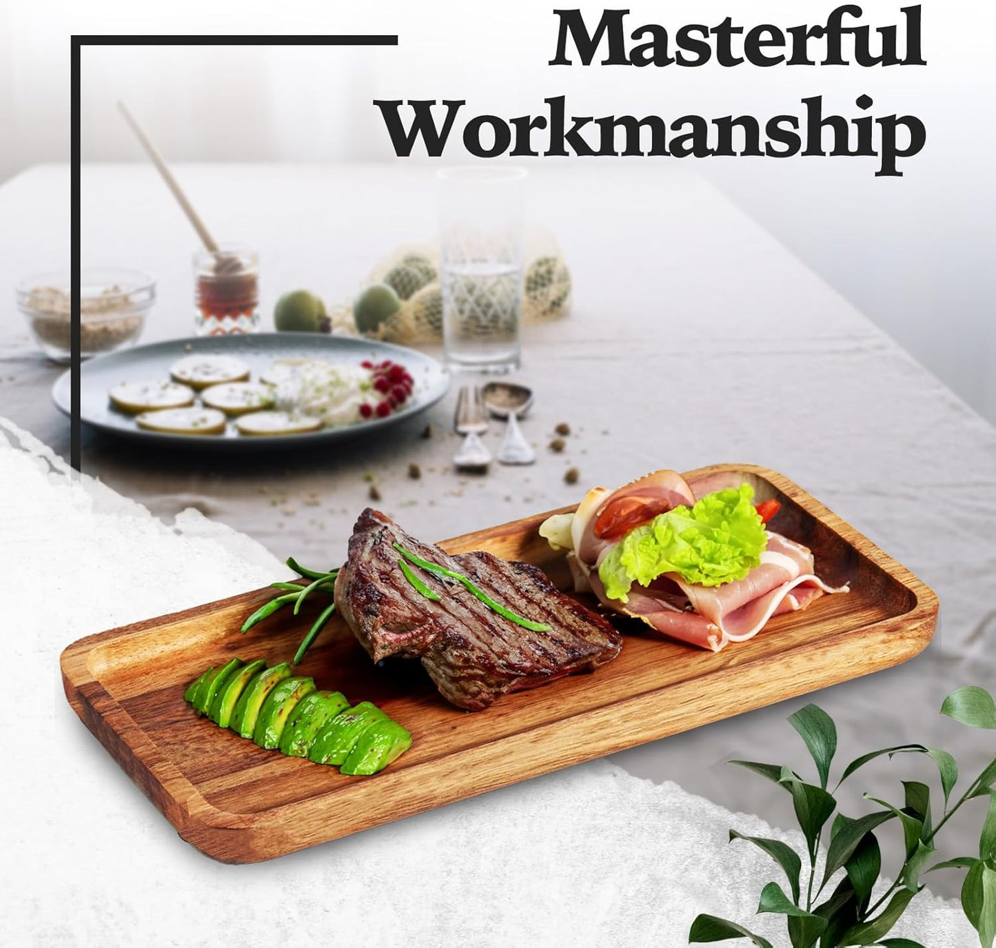 Versatile Acacia Wood Serving Trays - Set of 3 Elegant Platters for Home Decor and Hosting - Perfect for Cheese, Fruit, and Charcuterie Presentation (Large)