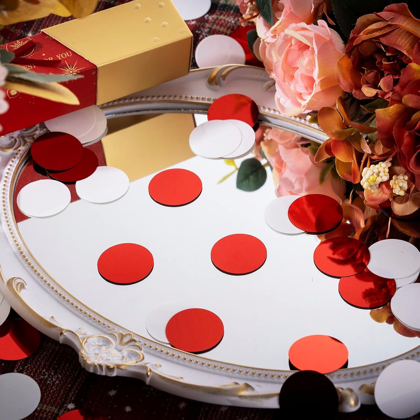Red White Table Confetti Party Decorations Metallic Circle Dot Confetti, 1.2 Inch, 300pcs