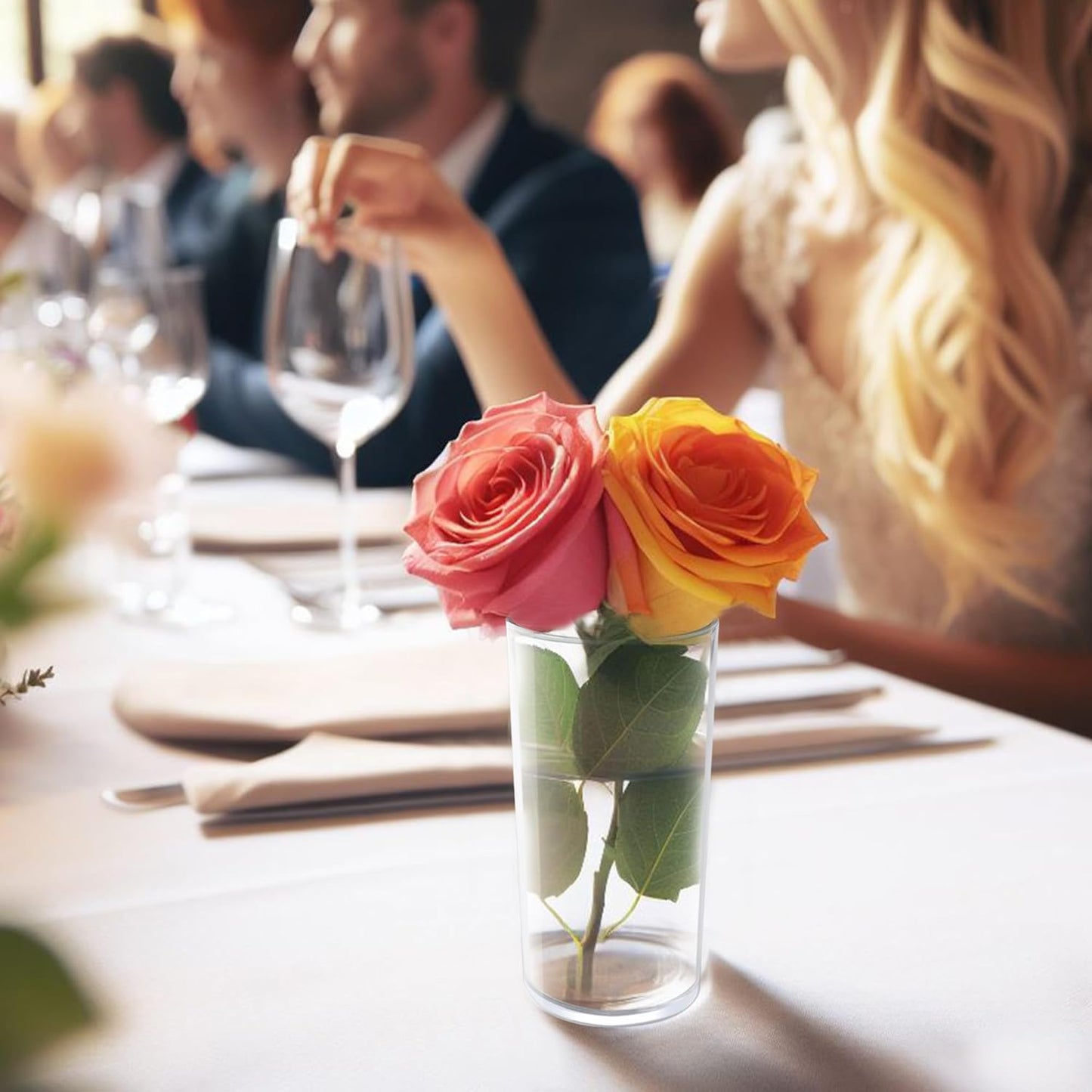 Amazing Abby - Viola Piccolo - Plastic Cylinder Vases (12-Piece Set), Acrylic Flower Vases for Wedding Centerpieces, Home Decorations, Office Ornaments, Shatter-Proof, 6" (H) (Not Glass)