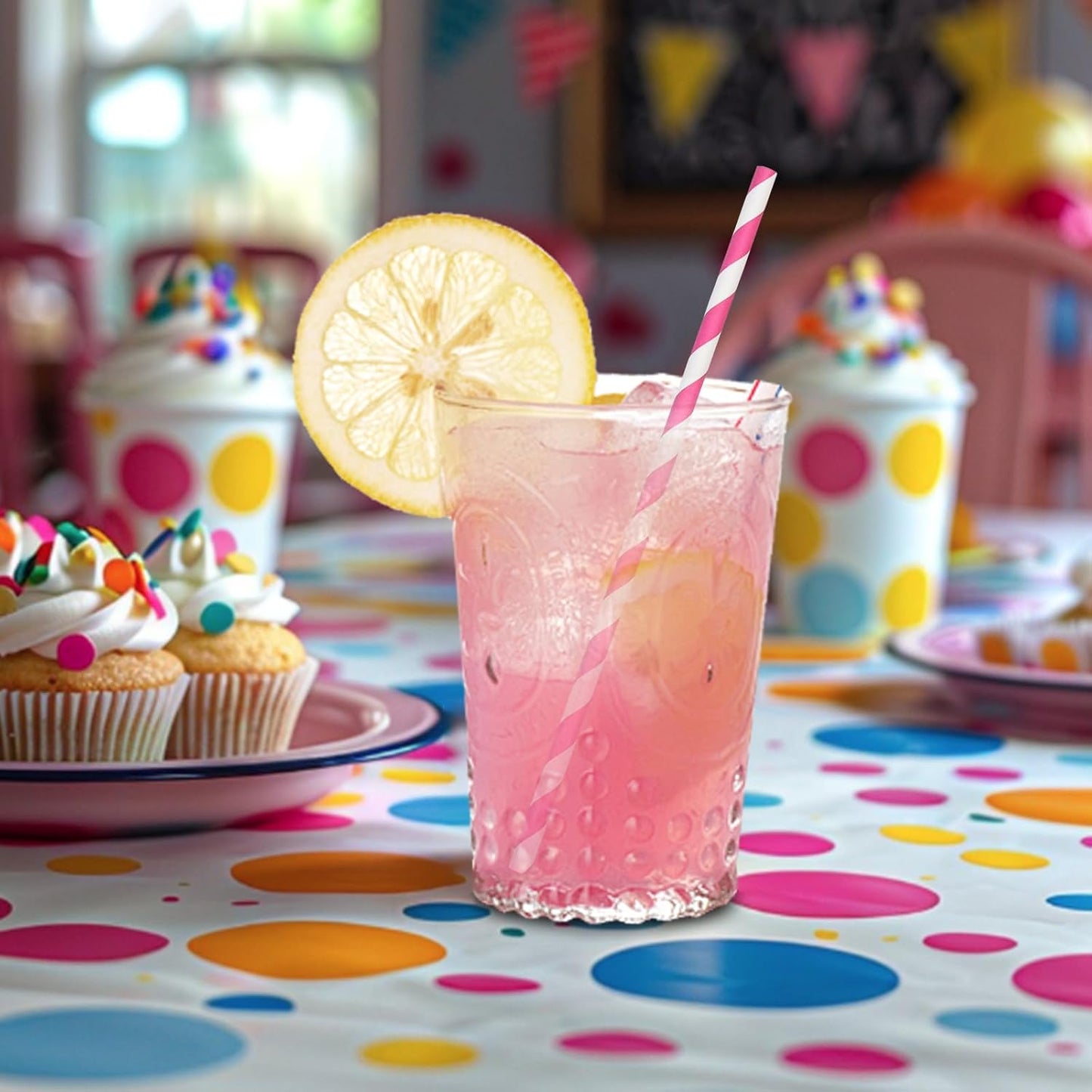 7.75 inch Hot Pink Striped Paper Straws for Drinking - Unwrapped, 100 Counts - for Party, Wedding, Cocktail, Beverage