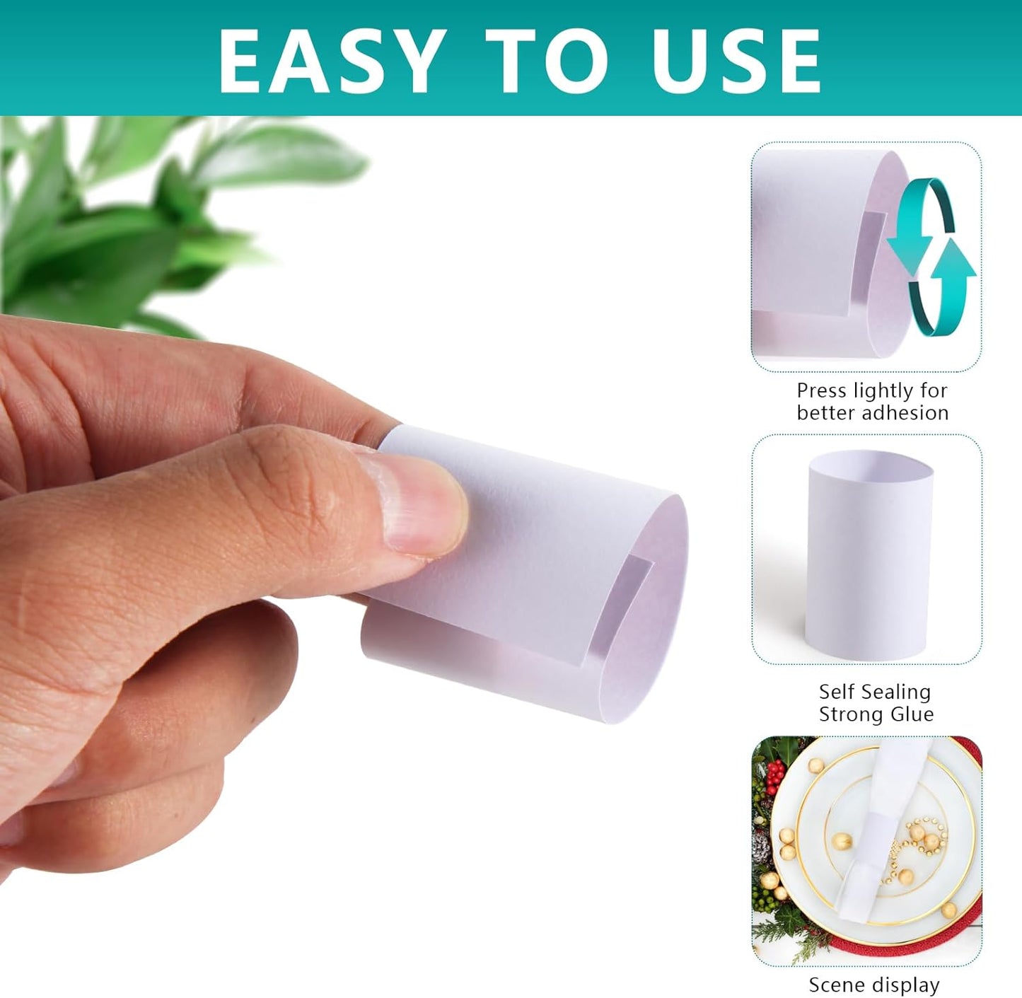 Paper Napkin Bands,Napkin Rings Self Adhesive,Silverware Wraps Bands(White,2000 pcs)