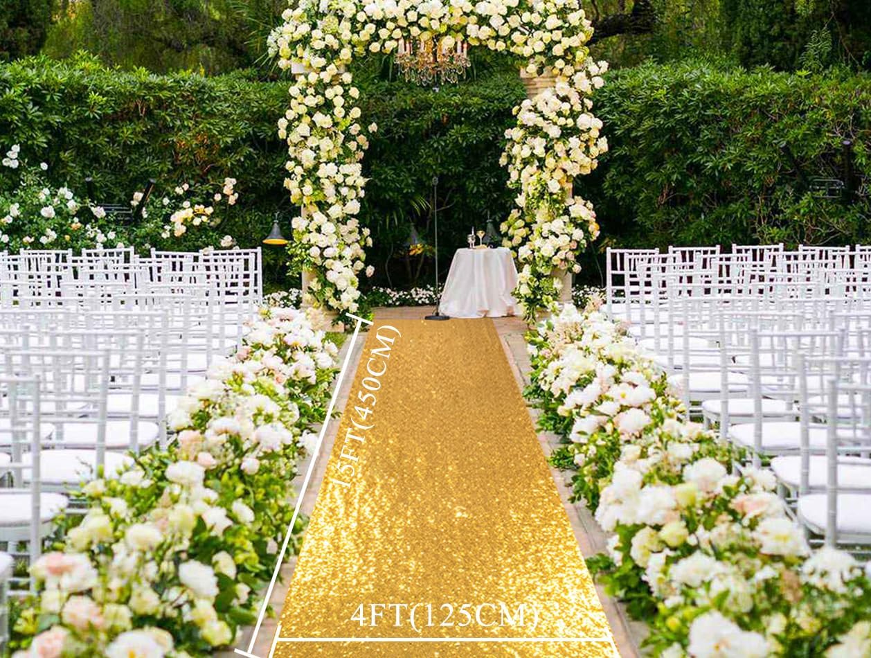 ShinyBeauty Gold Aisle Runner-4FTx15FT-Sequin Aisle Runners Carpet Aisle Runner Outdoor Bridal Aisle Runner Glitter Aisle Runner for Wedding Ceremony (4FTx15FT, Gold)