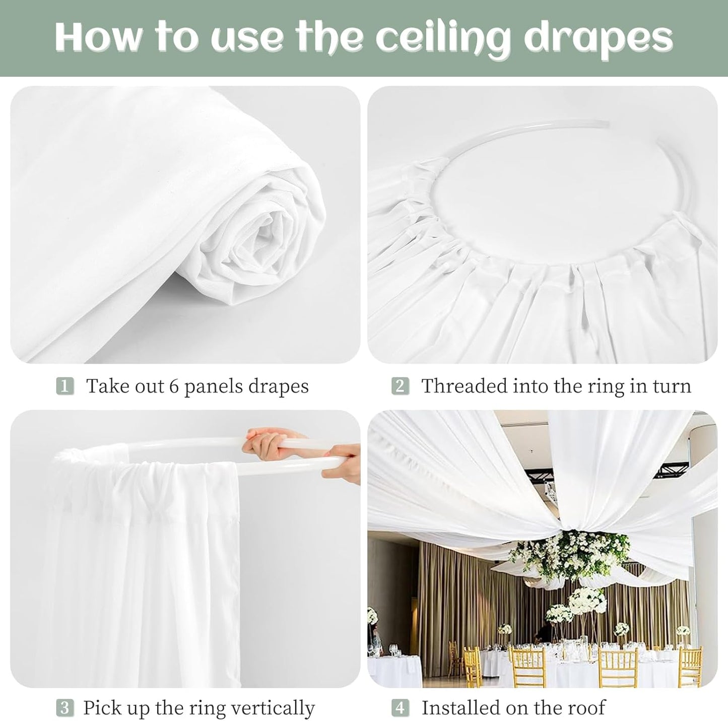 6 Panels White Wedding Ceiling Drapes 5ftx30ft Ceiling Drapes Chiffon Fabric Arch Draping Sheer Curtains Soft Drapery Draping Wedding Ceiling Decorations for Party Ceremony Stage Swag