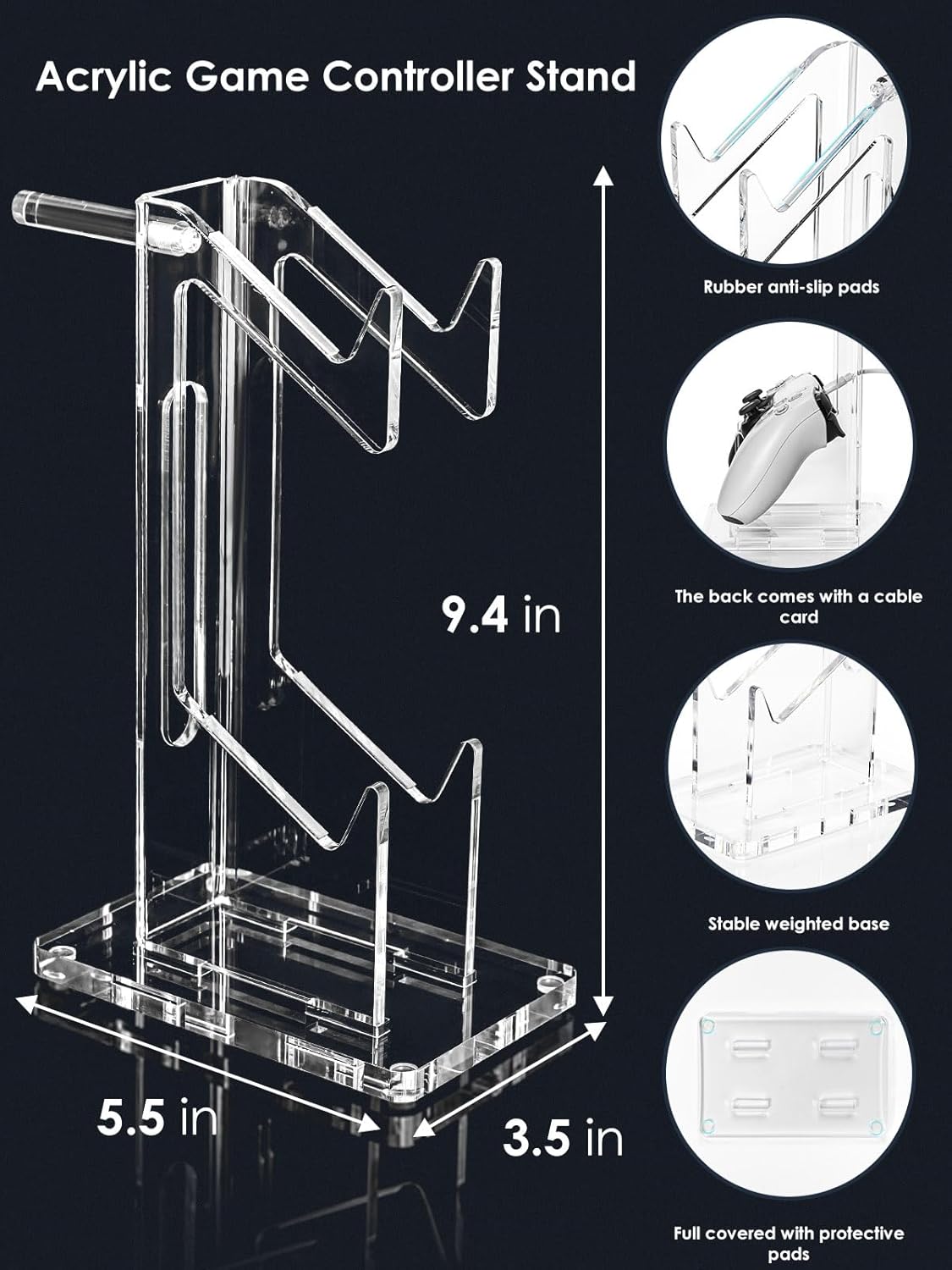 OAPRIRE Headset and Controller Stand, Space-Saving 2 Tier Game Controller Holder, Acrylic Controller and Headset Stand for Desktop, Universal Design Compatible with PS5/PS4/Xbox/Switch (Crystal Clear)