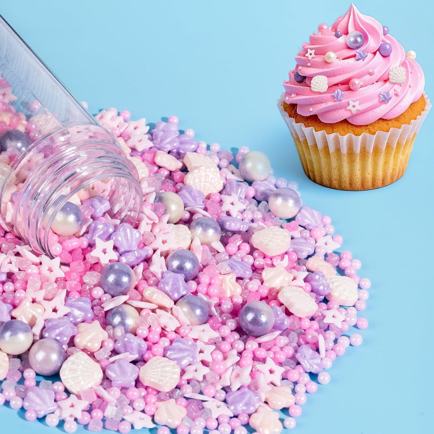 Sugarzy Edible Pearls Sprinkles Cake Decorating,130g/4.58oz,Purple Pink Pearl Sugar Sprinkle Mix Seashell,Baking Ocean Beach Candy Decorations,Perfect for Cookies,Donuts,Cupcake Topper,Birthday Holiday Party Supplies