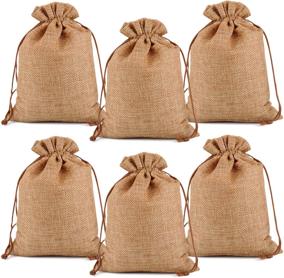 Lucky Monet 25/50/100PCS Burlap Gift Bags Wedding Hessian Jute Bags Linen Jewelry Pouches with Drawstring for Birthday, Party, Wedding Favors, Present, Art and DIY Craft (25Pcs, Coffee, 5” x 7”)