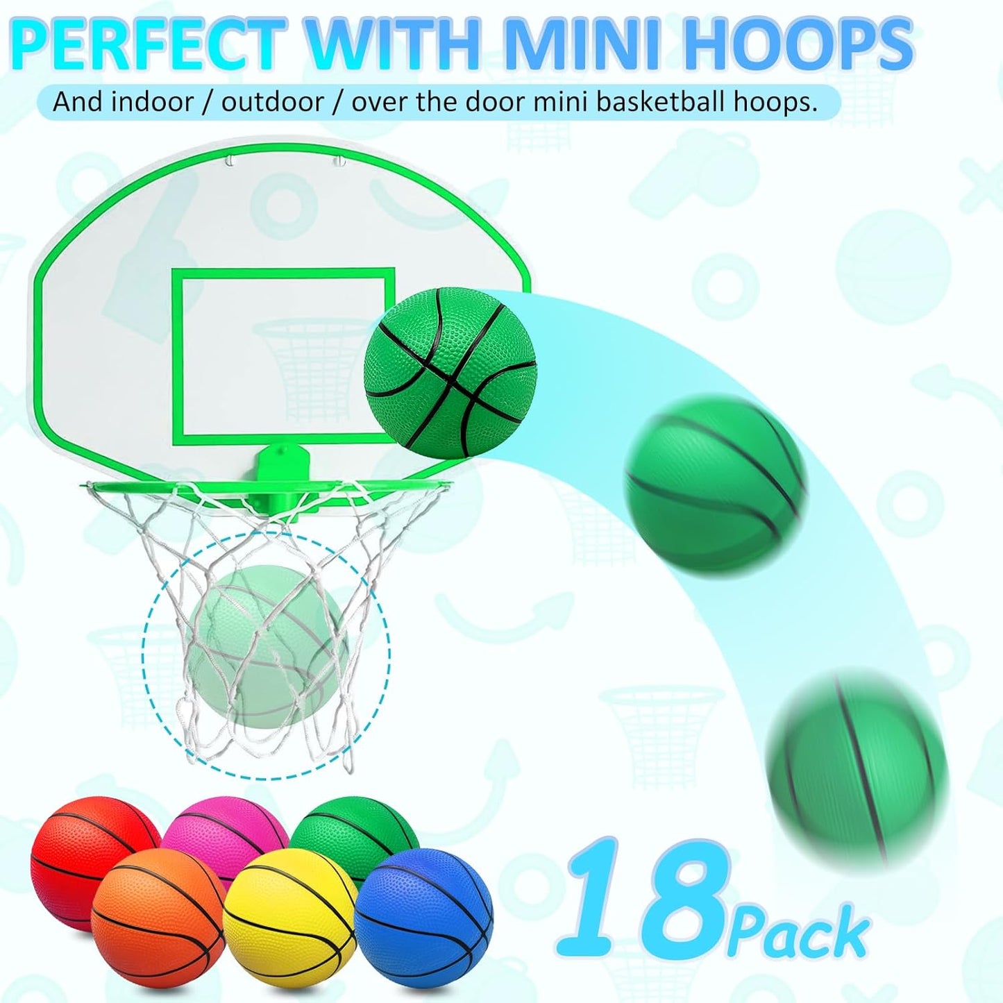 18Pcs 5" Mini Basketball Balls Bulk Small Basketball Set, PVC Small Basketball for Over The Door Basketball Hoop Games Party Favors Indoor Outdoor Play Adults Kids Pool Beach Colorful