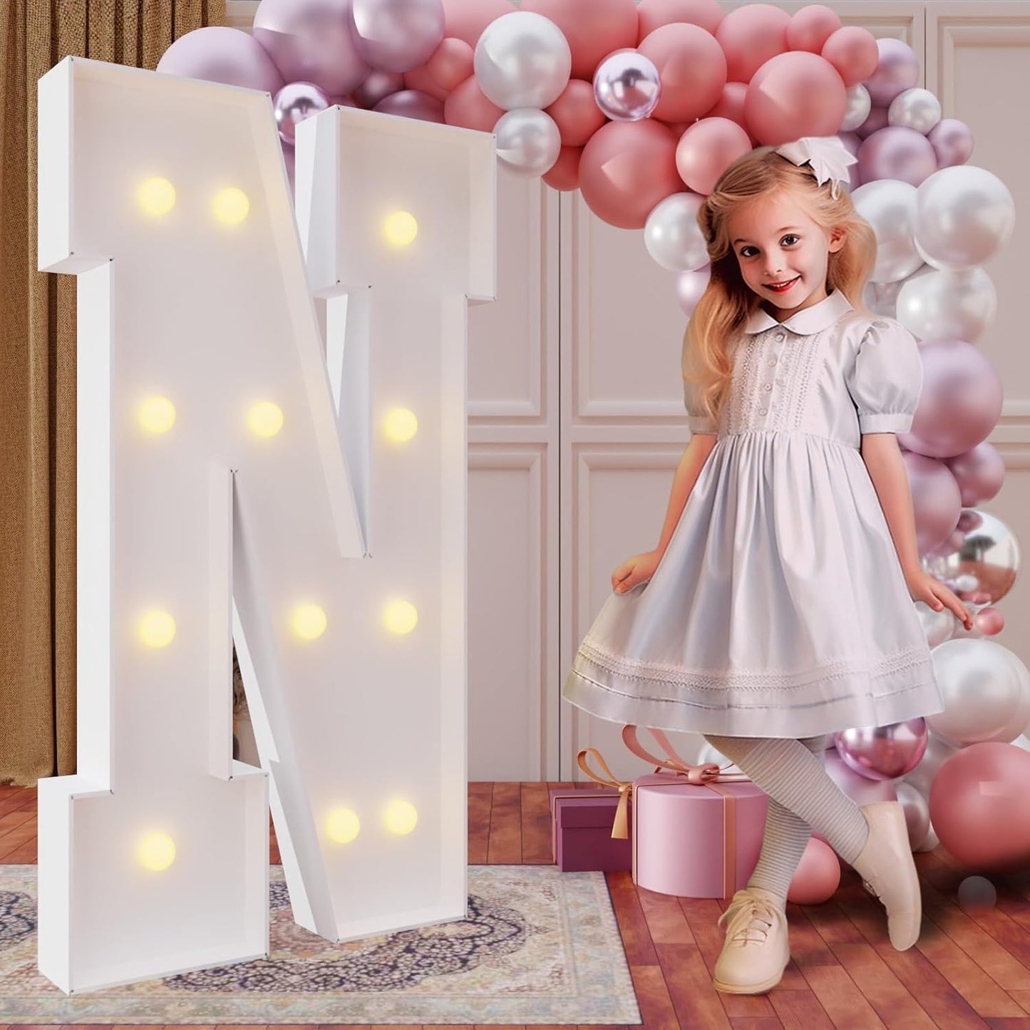 imprsv 4FT Marquee Light Up Letters for Birthday Party Decorations Large Marquee Letters for Wedding Event Bridal Shower Engagement Anniversarty Party Decor,Letter N