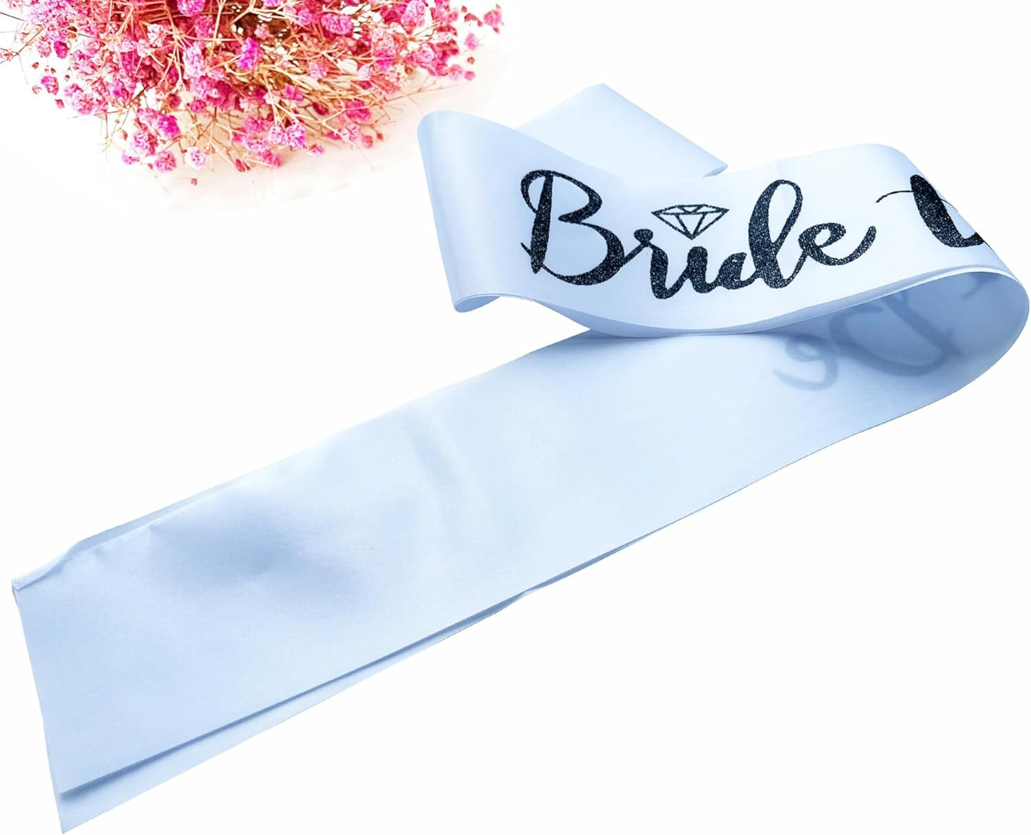 Bride to Be Sash, Bachelorette Party Sash for Bridal Shower Wedding Party Favors Accessories Supplies Engagement Gifts,White Satin with Glitter Letter Black