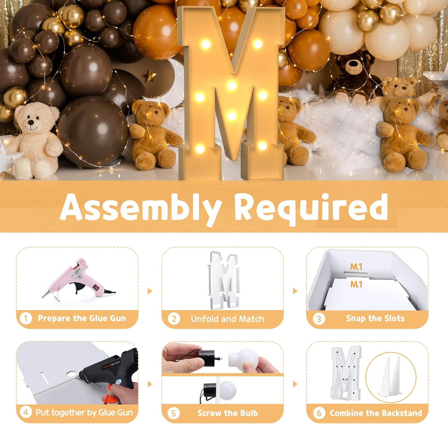 imprsv Marquee Light Up Letters, 3FT Marquee Letters for Birthday Baby Shower Wedding Decorations Light Up Letters for Engagement Party Decor, Large Marquee Letters for Party Decorations, Letter M