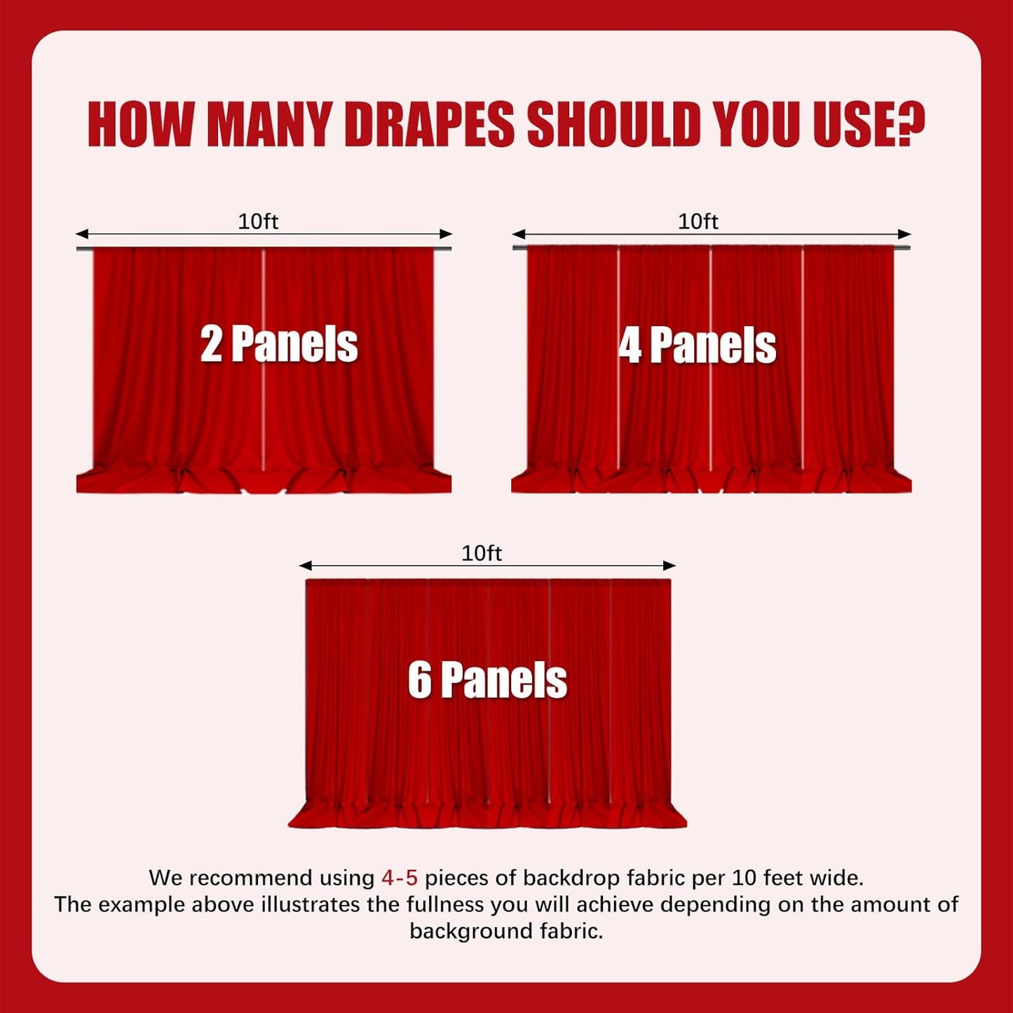 10ft x 10ft Red Backdrop Curtains for Parties, Fabric Satin Background Curtain with Rod Pockets for Weddings, Birthday, Baby Shower, Photography, Graduation Party Backdrop Drapes, 2 Panels