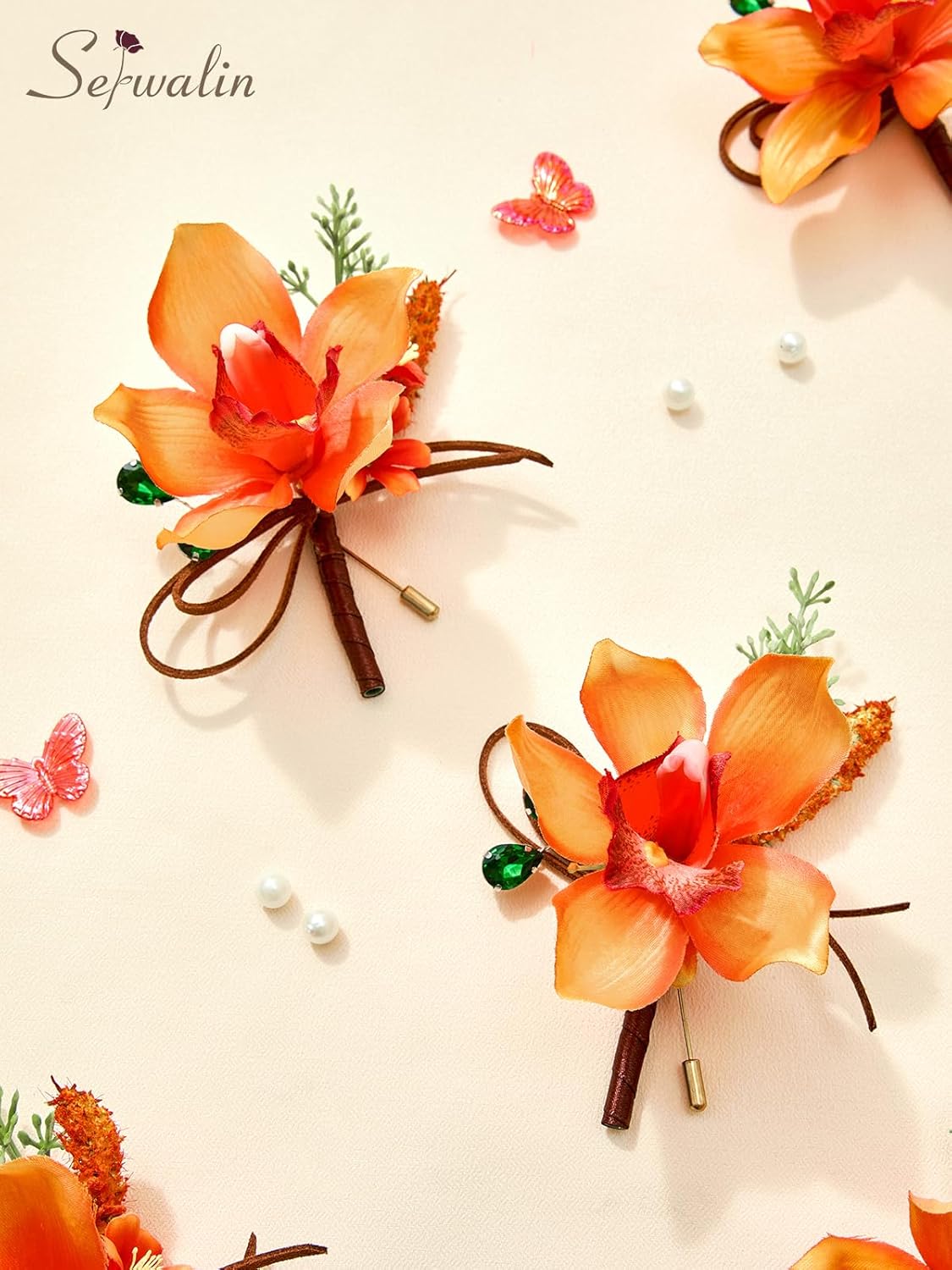 Serwalin 10Pcs Boutonniere for Men, Orange Groom and Best Man Boutonniere, Artificial Flowers for Wedding Decor Prom Homecoming Ceremony Anniversary Formal Dinner Party