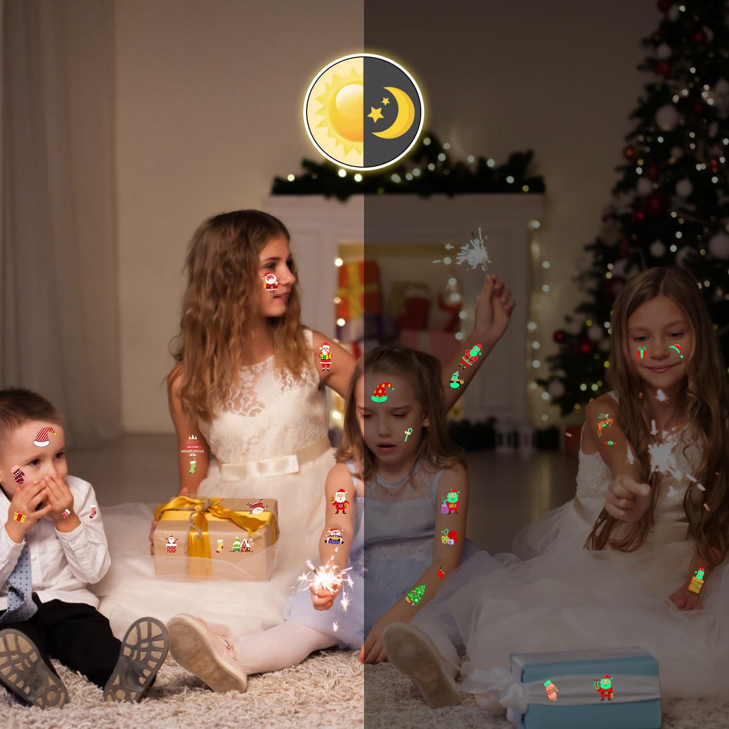 LOMIMOS 240PCS Christmas Temporary Tattoos for Kids,Christmas Party Favors Glow In The Dark Tattoos Waterproof Stickers For Boys and Girls Stocking Stuffers Xmas Gift Goody Bag Stuffers Bulk