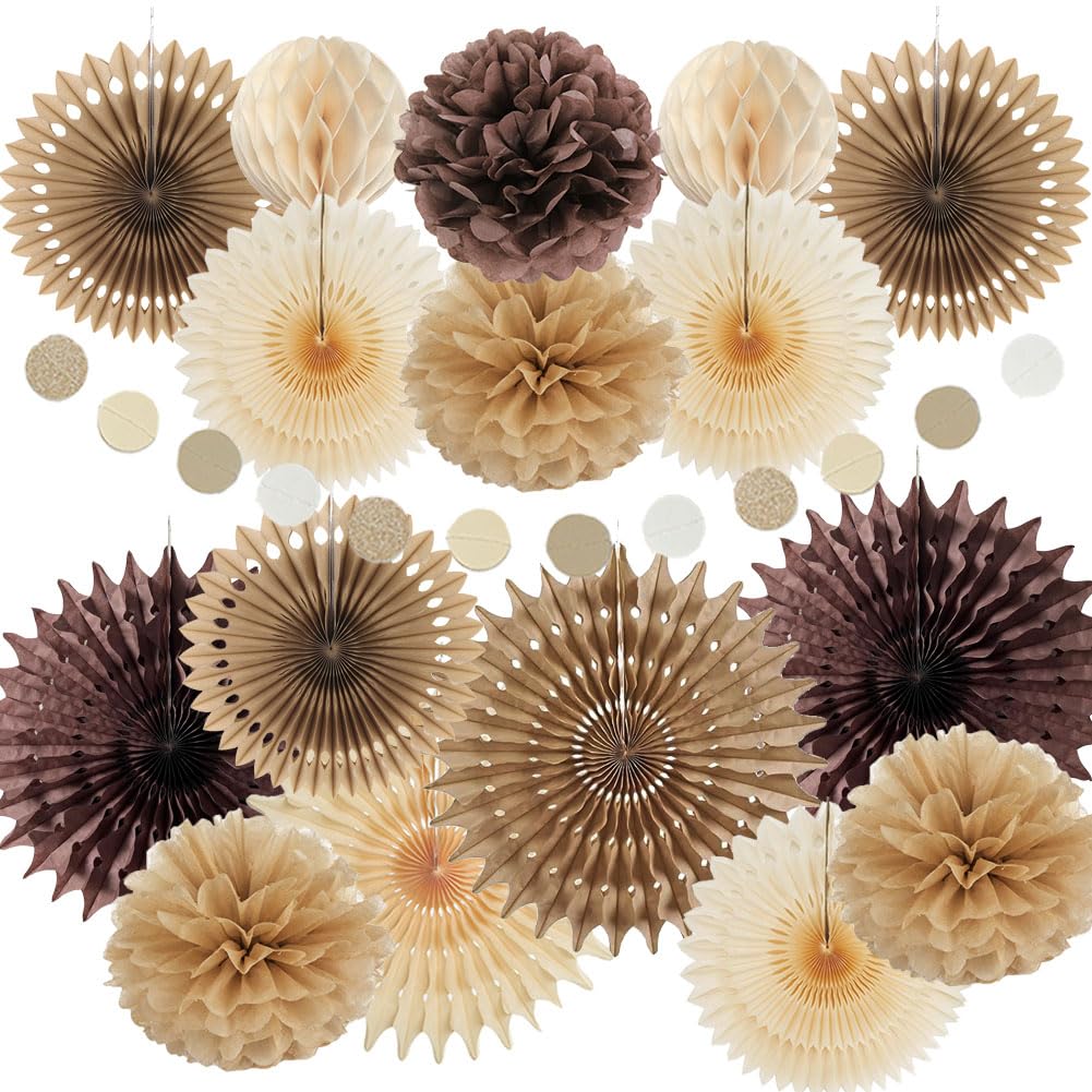 Brown Party Decorations Brown and Beige Paper Fans Party Decorations Neutral Party Decorations