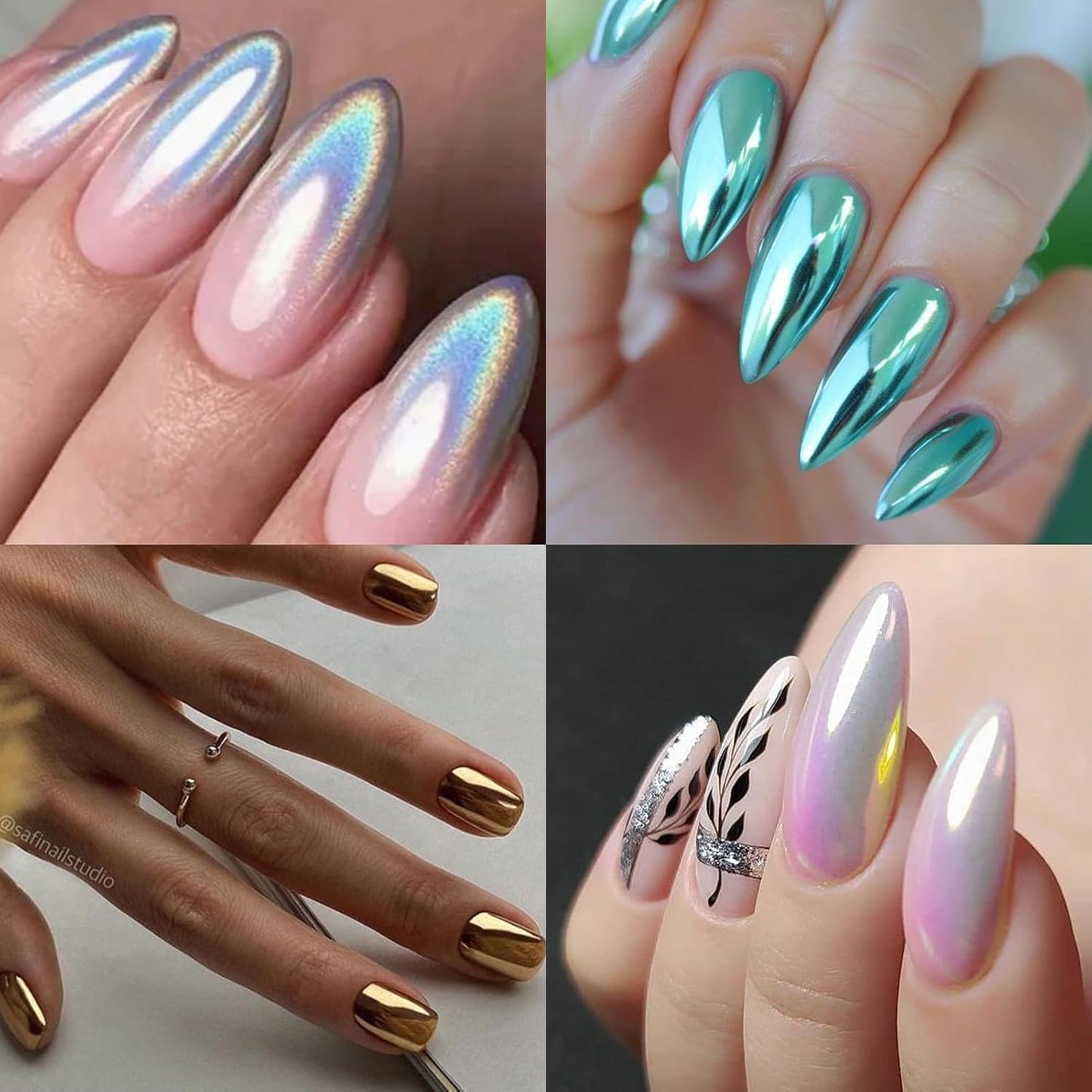 Born Pretty Mirror Chrome Nail Powder Set, 24 Colors Metallic Mirror Effect Nail Powder Holographic Aurora Chameleon Pigment Gold Silver Red Pink Purple Blue Green Manicure Nail Art Decoration Sets