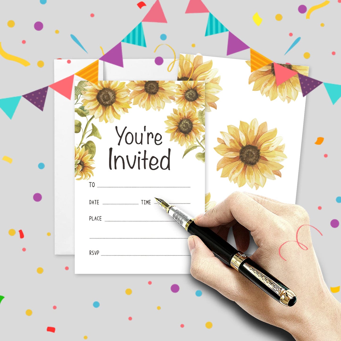 20 Sets You're Invited Sunflower Invitations With Envelopes,Sunflower Rustic Double-sided Printed