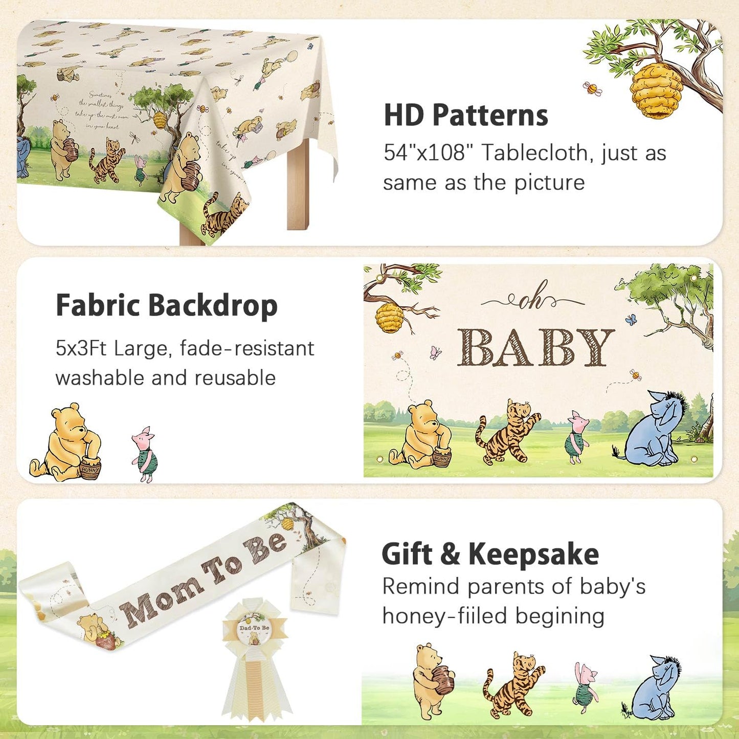 Classic Winnie Bear Baby Shower Decorations, Neutral All-In-One Pooh Baby Shower Balloon Arch Baby