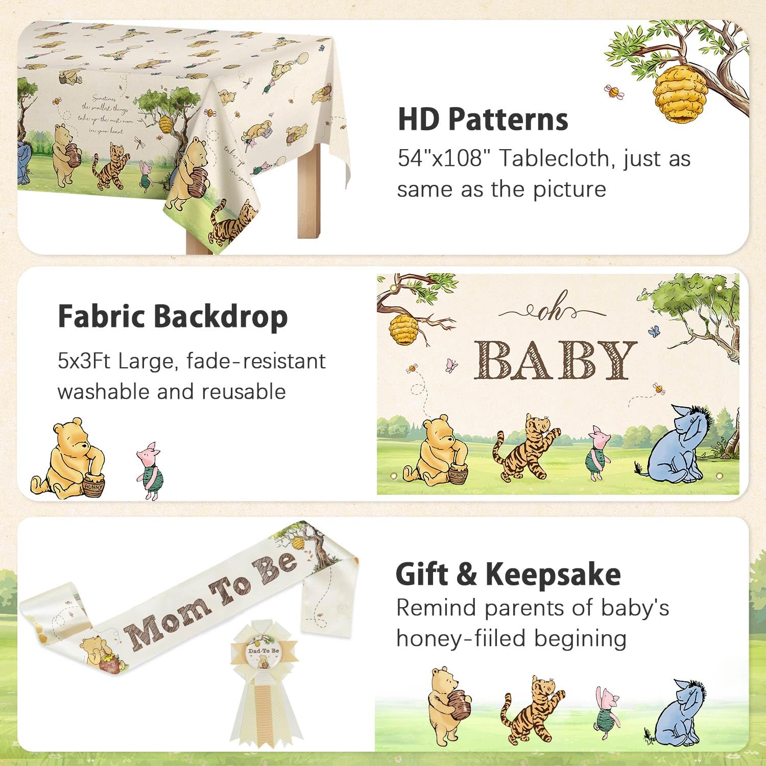 Classic Winnie Bear Baby Shower Decorations, Neutral All-In-One Pooh Baby Shower Balloon Arch Baby