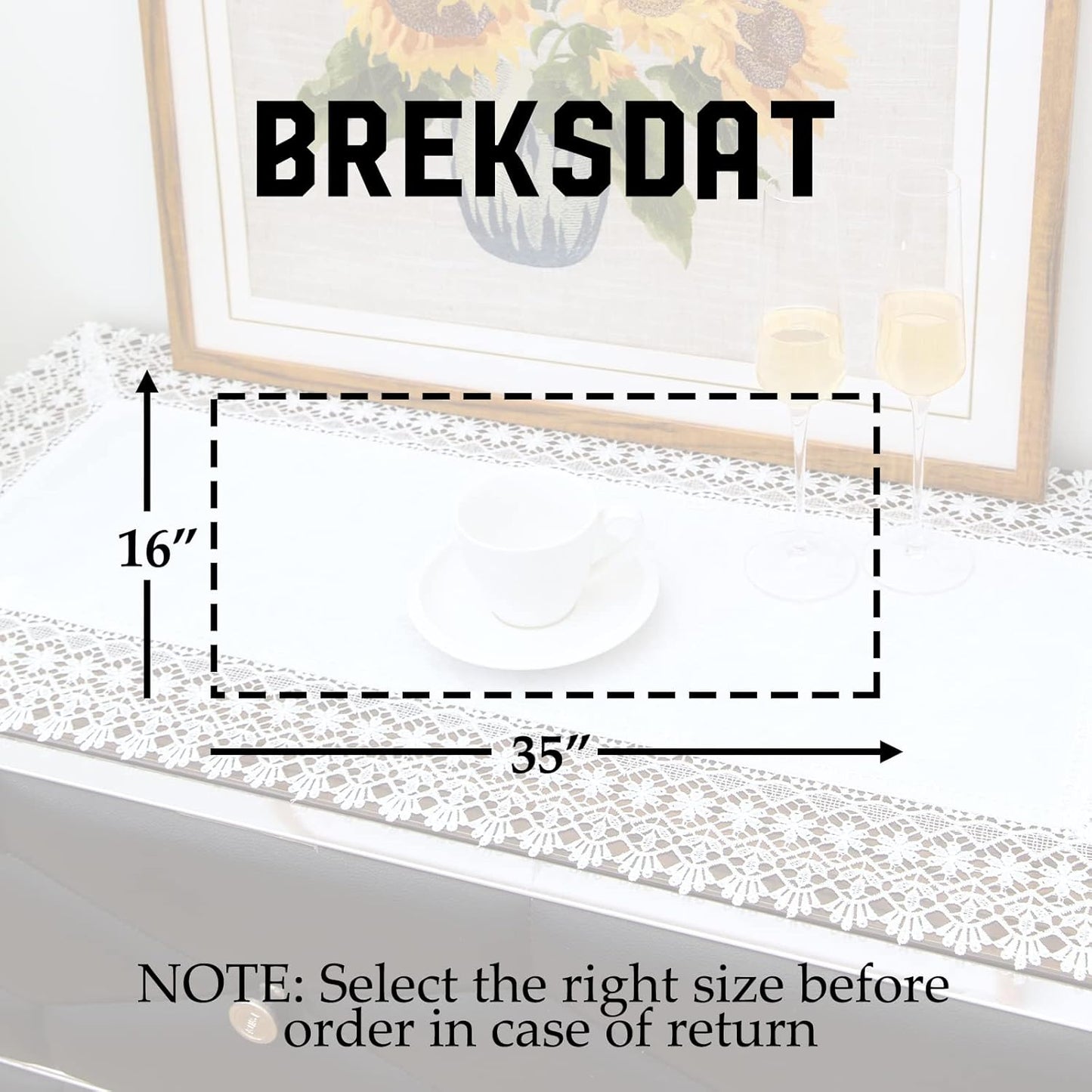 White lace Premium Rectangle Farmhouse Table Runner Waterproof OilProof SpillProof AntiShrink Soft Wrinkle Resistant Decorative Fabric Table Cover Kitchen Dinning Party Wedding Banquet