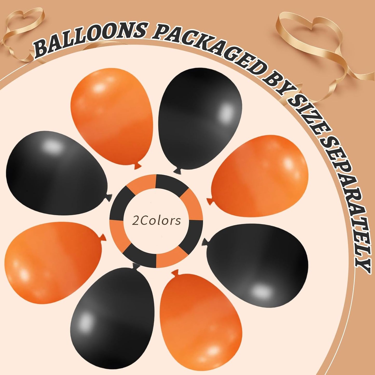 Black and Orange Balloons Garland Arch Kit, 412pcs Black Orange Halloween Balloons with Different Size for Graduation Halloween Harley Davidson Decorations