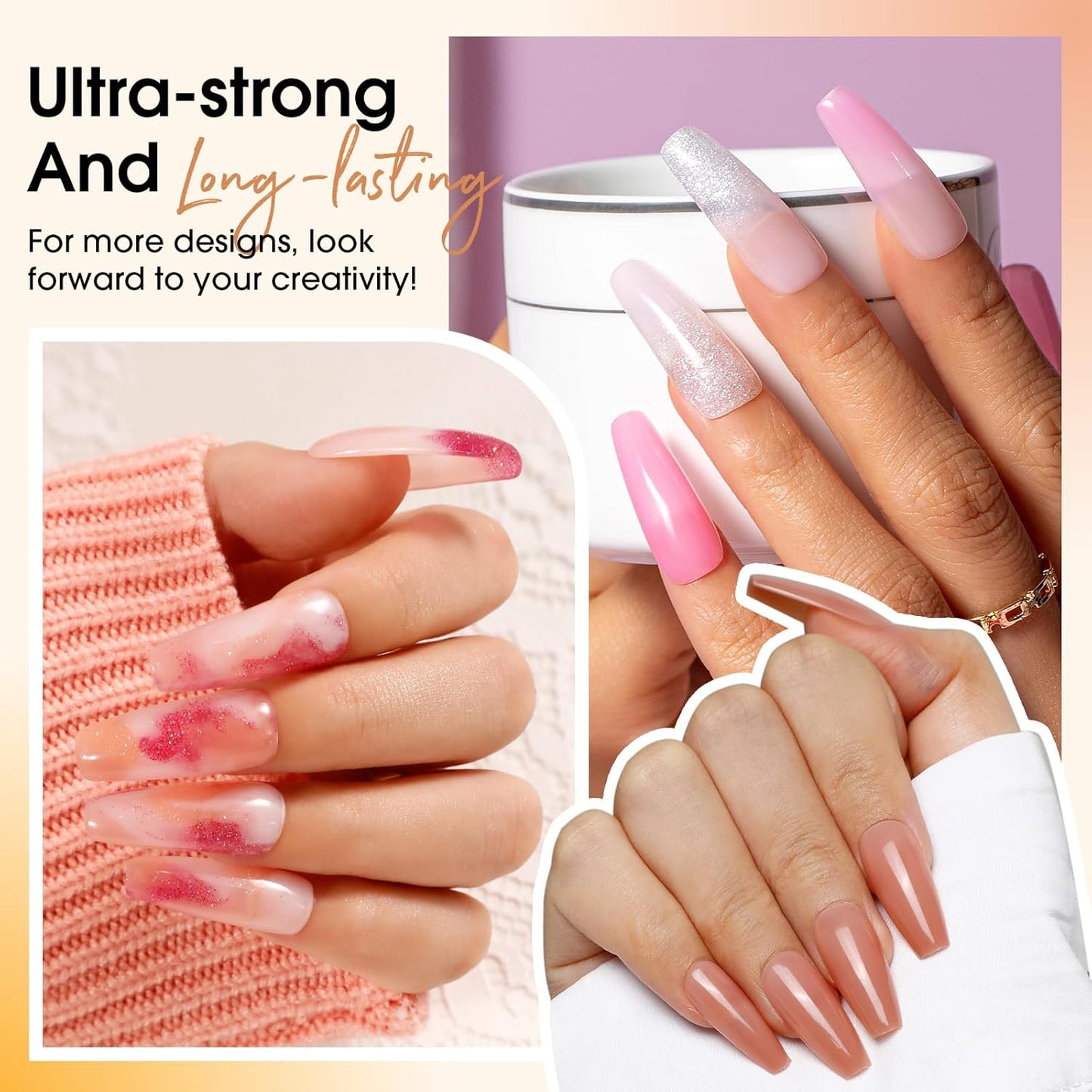 Poly Nail Gel Starter Kit -14 Colors + 75 Nail Art Accessories Kit,ROSALIND Clear Pink Nude Glitter Poly Nail Gel with Big UV Light 48W and Electric Nail Drill Starter Kit