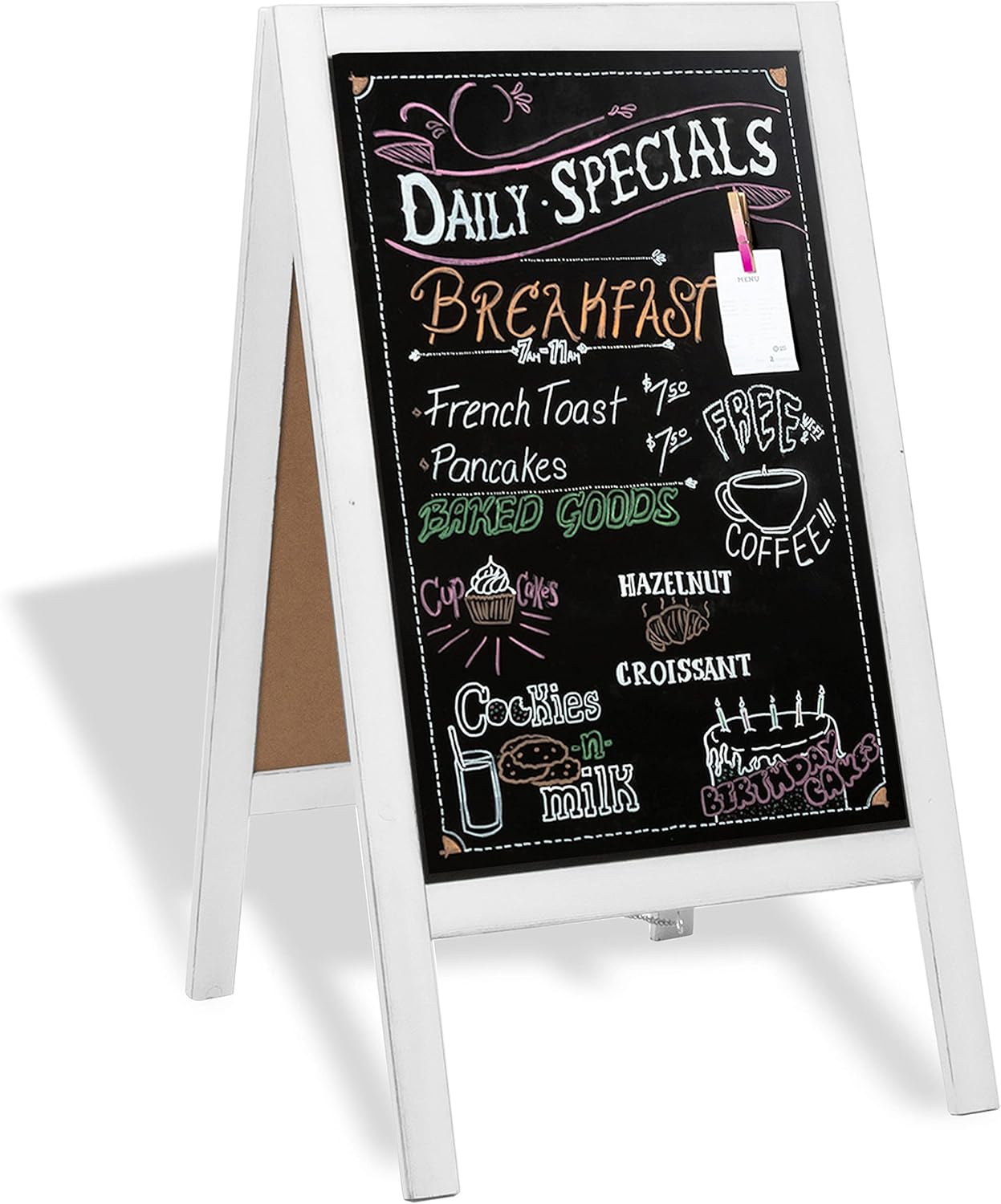 Ilyapa Wooden A-Frame Sign with Eraser & Chalk - 40 x 20 Inches Magnetic Sidewalk Chalkboard – White Menu Display for Restaurant, Business Or Wedding