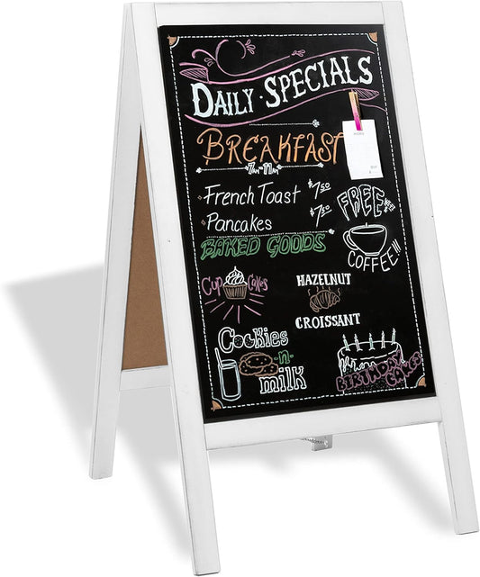 Ilyapa Wooden A-Frame Sign with Eraser & Chalk - 40 x 20 Inches Magnetic Sidewalk Chalkboard – White Menu Display for Restaurant, Business Or Wedding