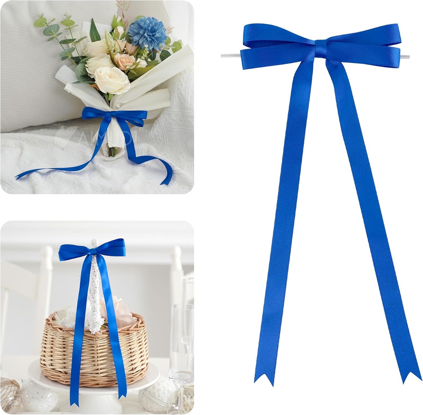 AIMUDI Royal Blue Bows 5 × 10" Satin Bows for Gift Wrapping Twist Tie Bows Premade Ribbon Bows for Bouquets Invitations Baskets Crafts Wreaths Wedding Birthday Party Baby Shower Decorations, 36 PCs